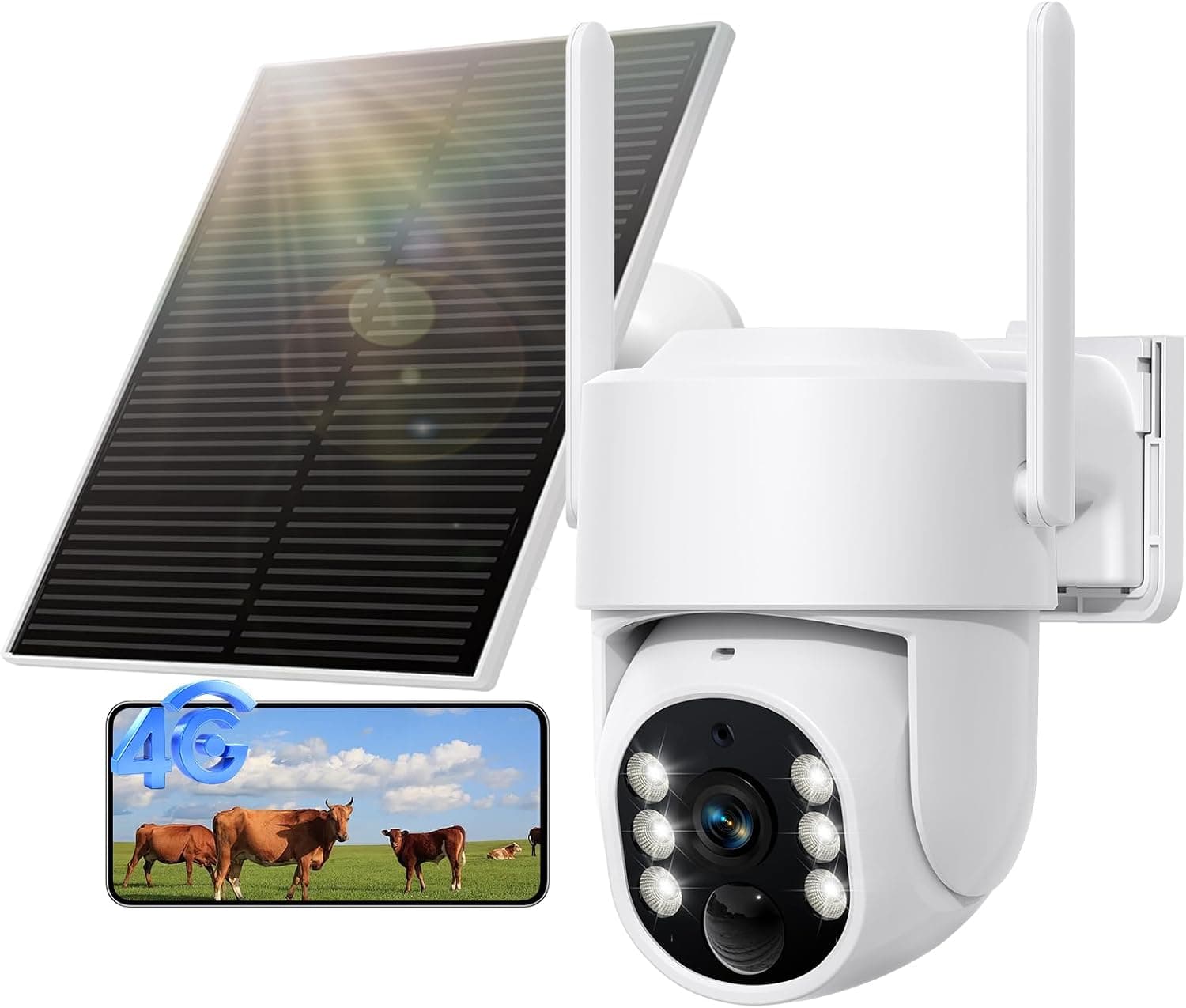 4G LTE Cellular Solar Security Camera Wireless Outdoor, No WiFi Solar Powered Camera, 360° Live View, 2K Color Night Vision, PIR Detection, 2-Way Audio, Motion Alert, Built in SIM Card (White)