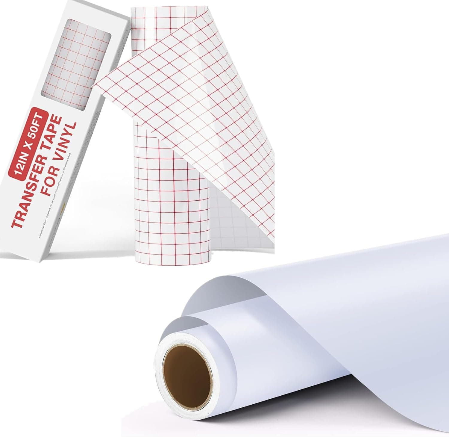HTVRONT 11ft White Permanent Vinyl & 50ft Clear Vinyl Transfer Paper Roll