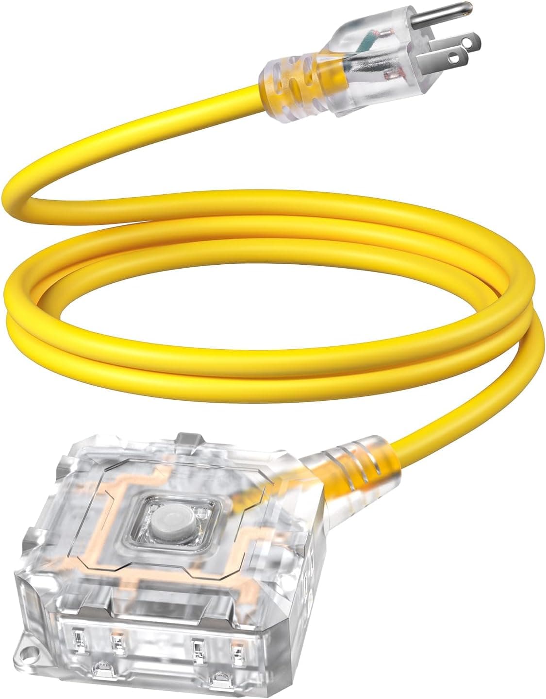 DEWENWILS 6FT Outdoor Heavy Duty Extension Cord, 14 AWG SJTW Power Cord with Dust-Proof & Waterproof Switch, 6 Outlets Transparent Plug Tail for Multiple Devices, 15A/125V/1875W, ETL Listed
