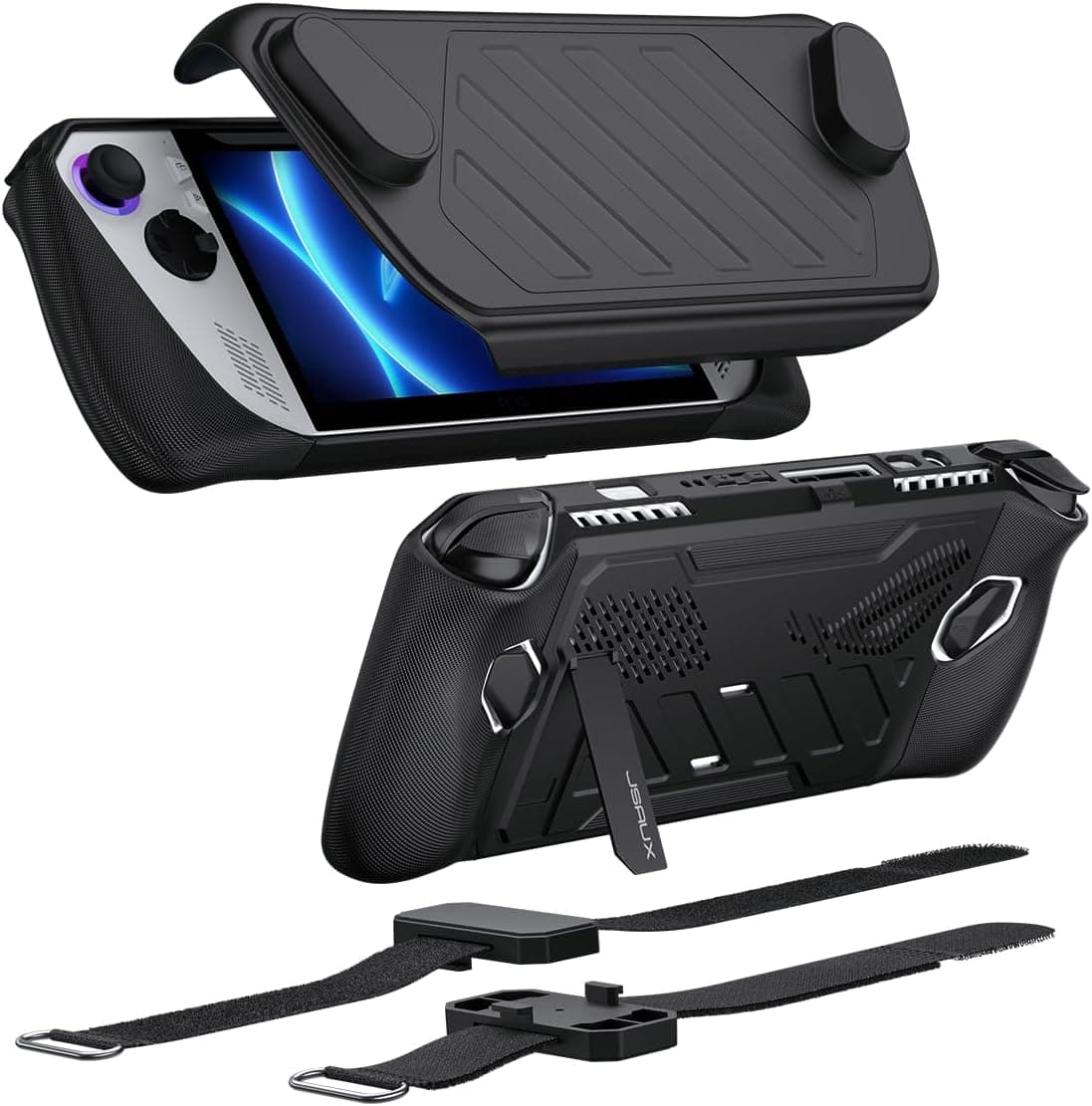 JSAUX ModCase for ROG Ally, PC0109 Protective Case with Detachable Front Shell, Kickstand Back Cover, and Long & Short Hook-and-Loop Straps – Basic Set