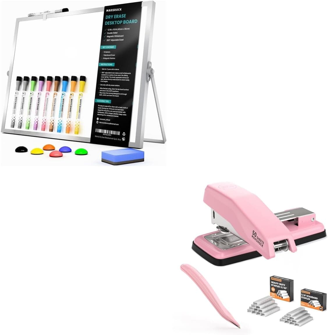 Dry Erase White Board with Stand + 50 Sheet Capacity Swing-Arm Swivel Stapler