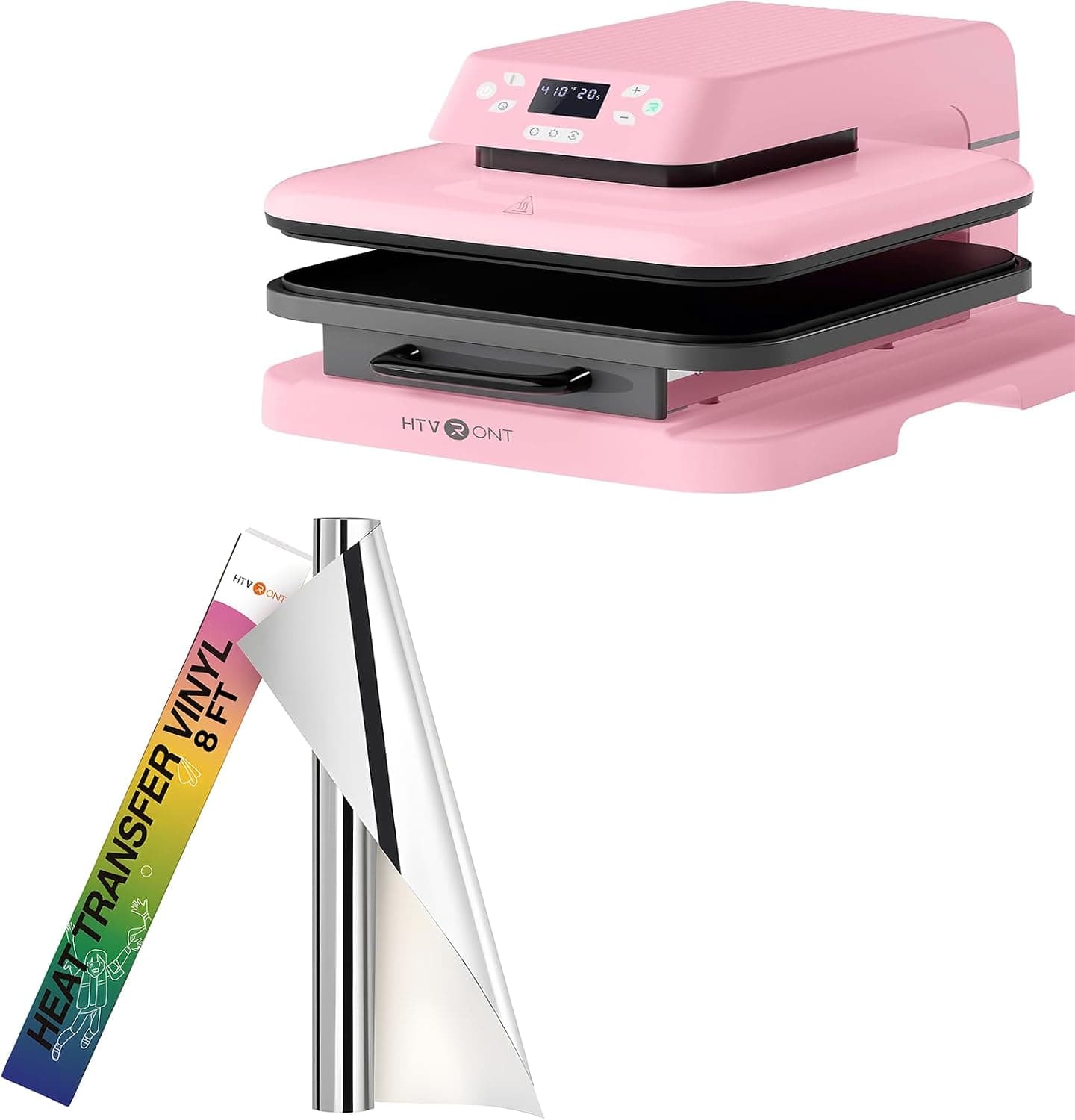 HTVRONT Auto Heat Press Machine for T Shirts - Heat Press 15x15 with Auto Release & HTVRONT Metallic Silver Heat Transfer Vinyl - 12in x 8ft Iron on Vinyl