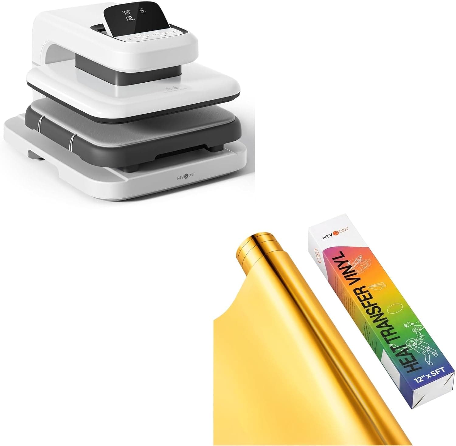HTVRONT Auto Heat Press 2 & Gold Metallic HTV Vinyl - 12”x 5ft