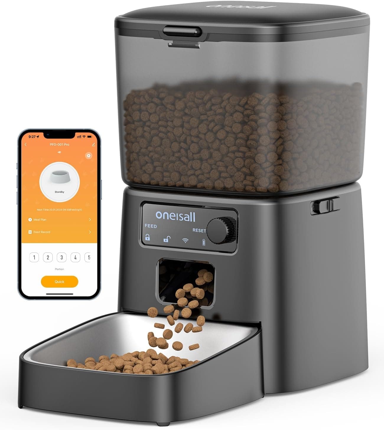 oneisall Automatic Cat Feeder, WiFi Cat Food Dispenser with App Control, Auto Cats Feeder Automatic for Dry Food, Smart Pet Food Dispenser with Portion Control for Small Pets Indoor