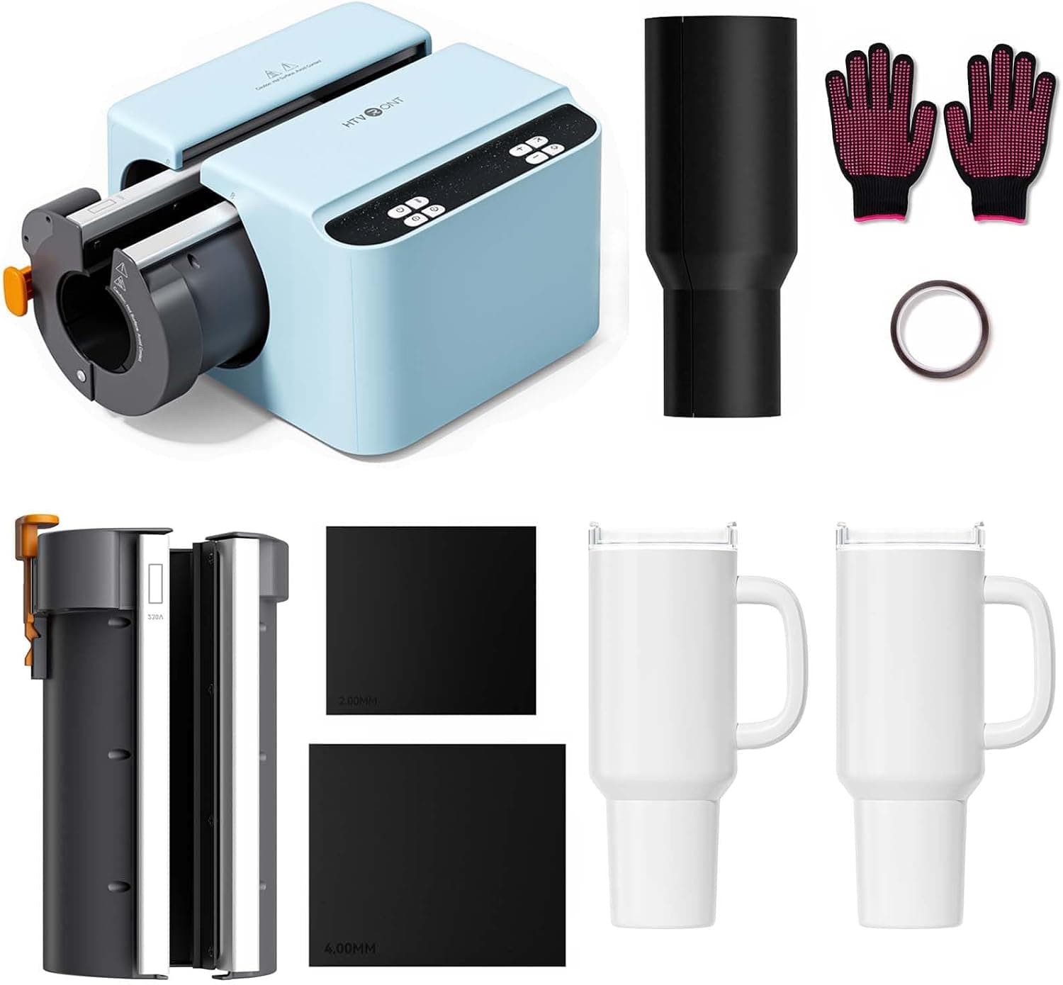 HTVRONT 2 in 1 A200H Pro Kit - Auto Tumbler Heat Press with Attachment, for 15-40oz Tumblers, Blue (with 2 Sublimation Tumbler Blanks)
