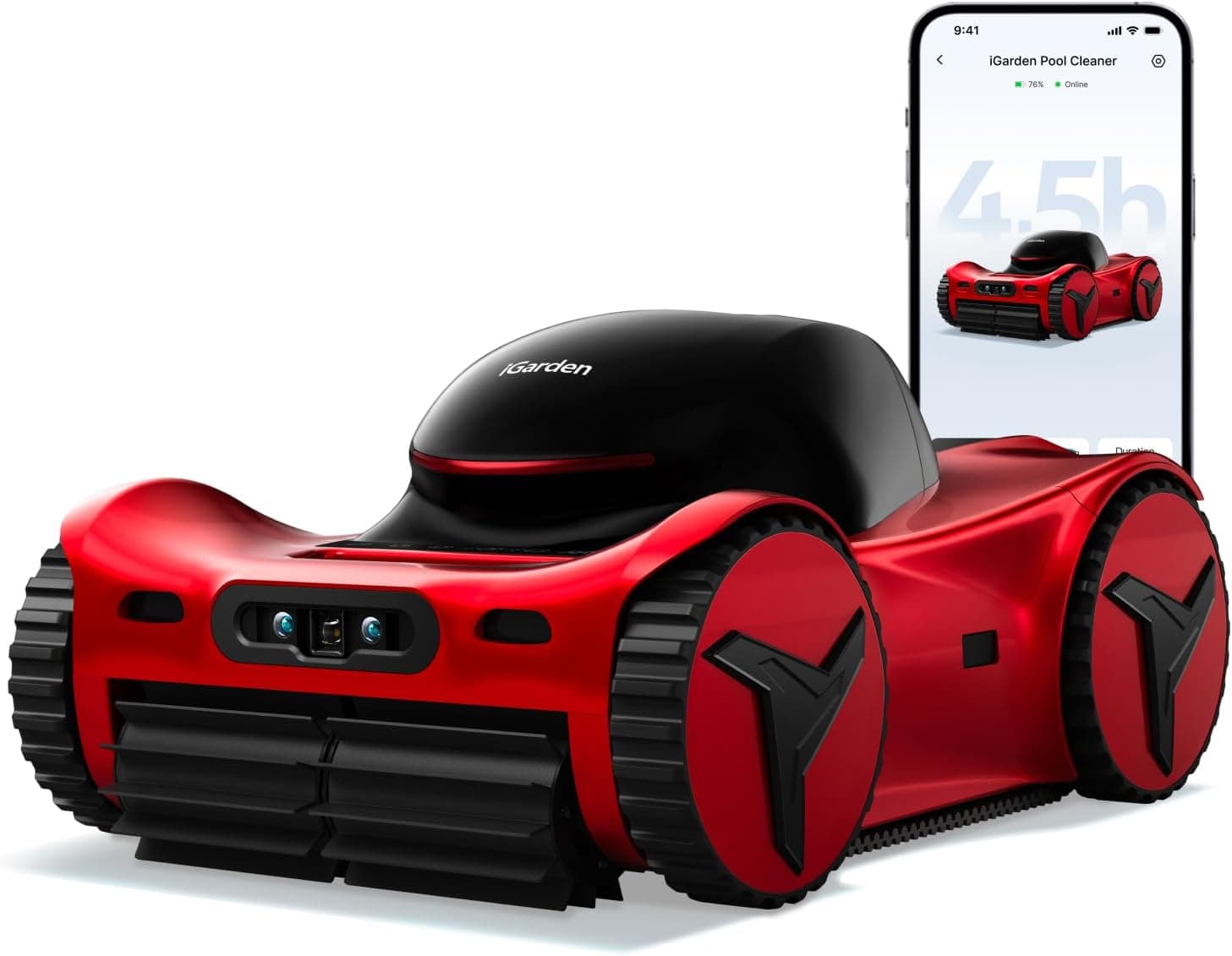 iGarden Robotic Pool Cleaner M1 AI Series, 4.5H Runtime, AI Dual-Camera Vision, 5,019 GPH Suction, Smart Navigation, Wall & Waterline Cleaning for Above & In-Ground Pools