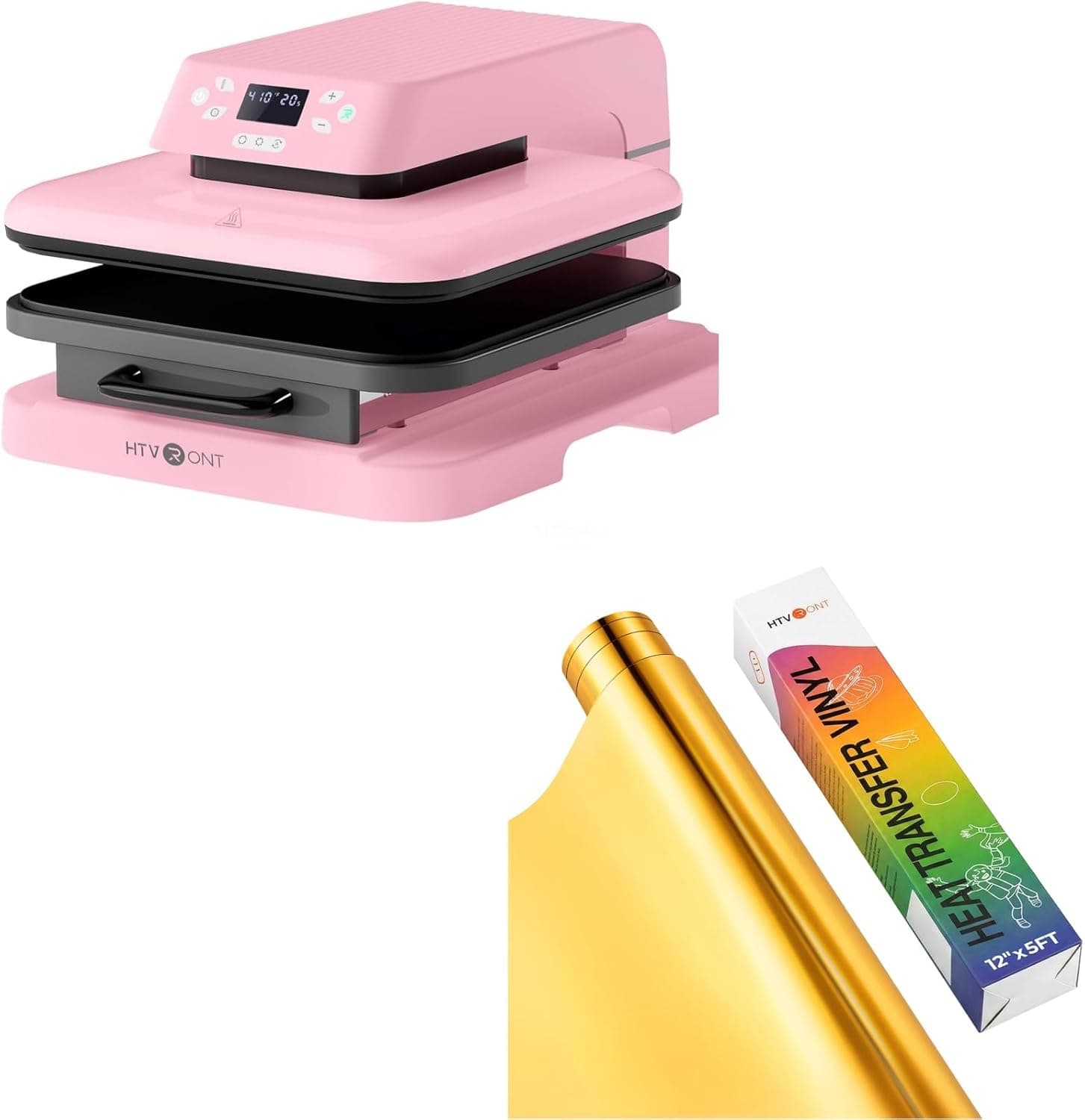 HTVRONT Auto Heat Press Machine & Gold Metallic HTV Vinyl - 12”x 5ft