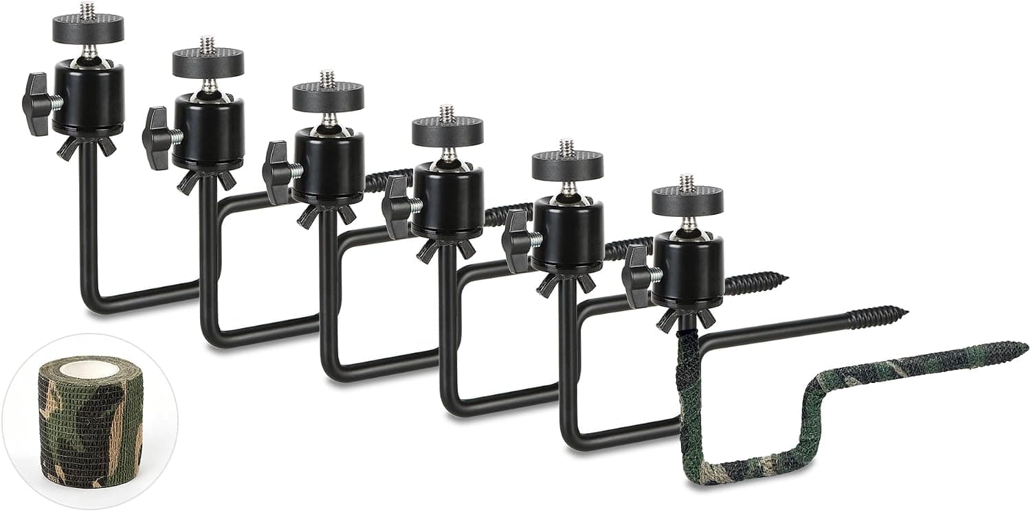 6 Pack Trail Camera Tree Mount, Trail Cameras Holder with 360° Adjustable Head, 1/4 Inch Screw Game Camera Mount, Trail Cameras Stand for Hunting, Wildlife Monitoring (Black)