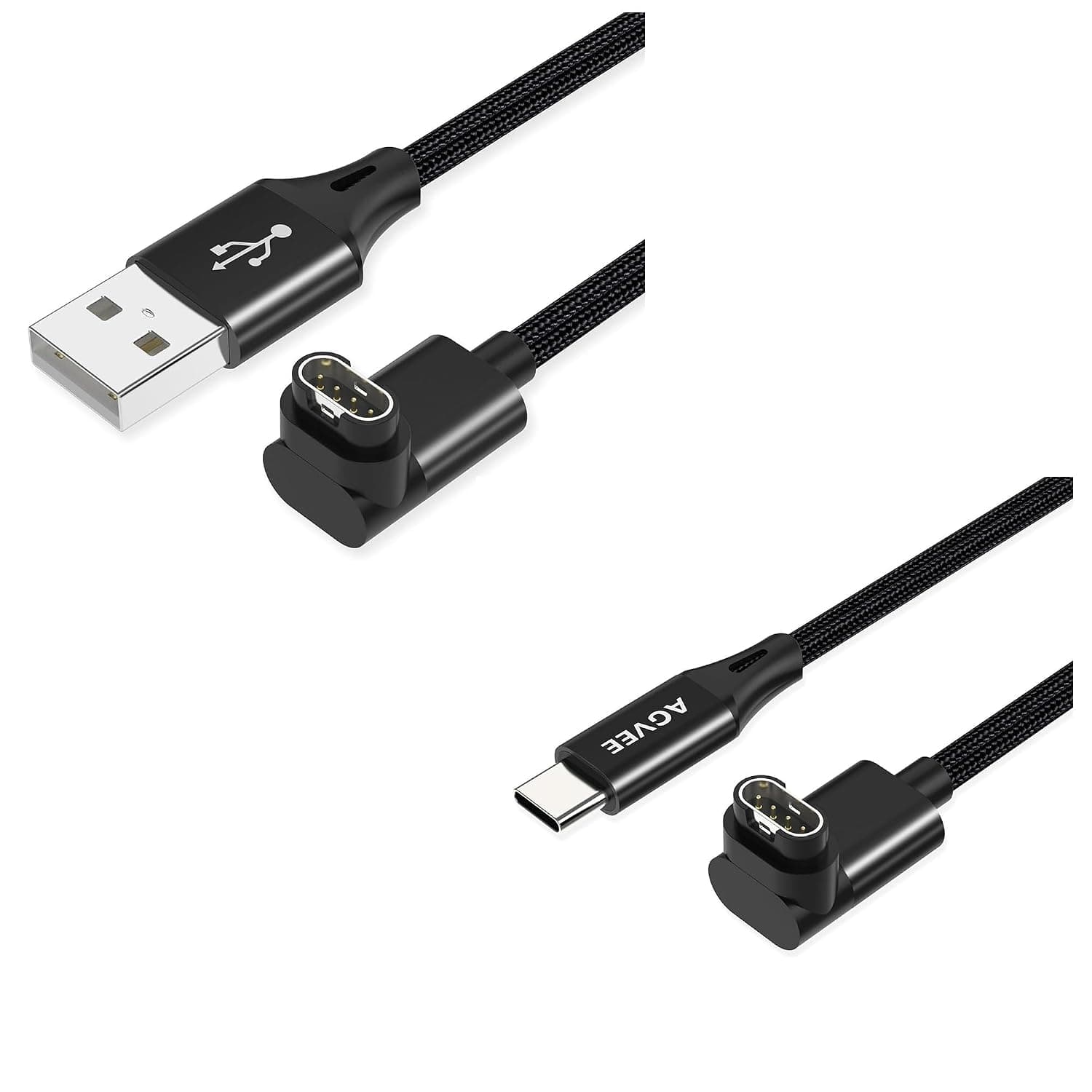 AGVEE USB Angled 90 Degree Charging Cable and USB C Cable for Garmin Smart Watch