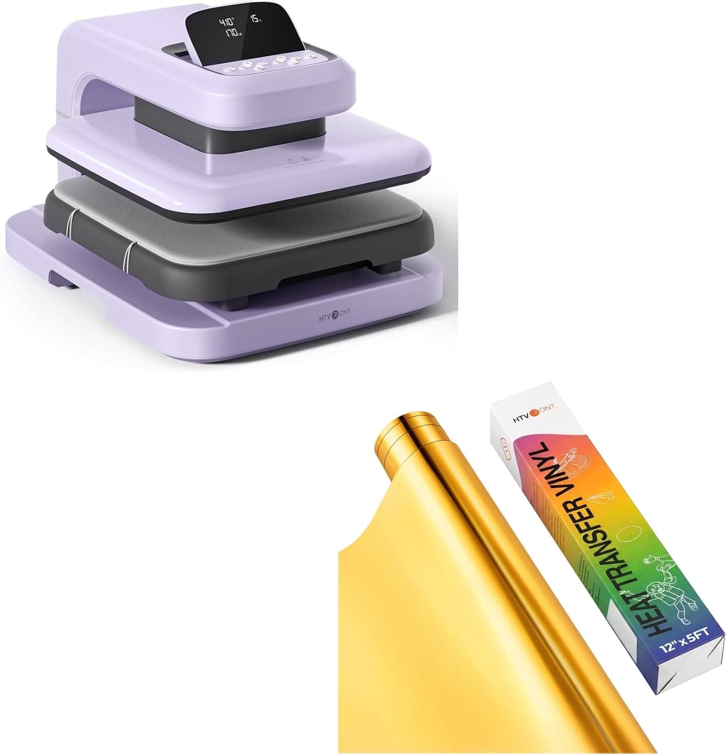 HTVRONT Auto Heat Press 2 & Gold Metallic HTV Vinyl - 12”x 5ft