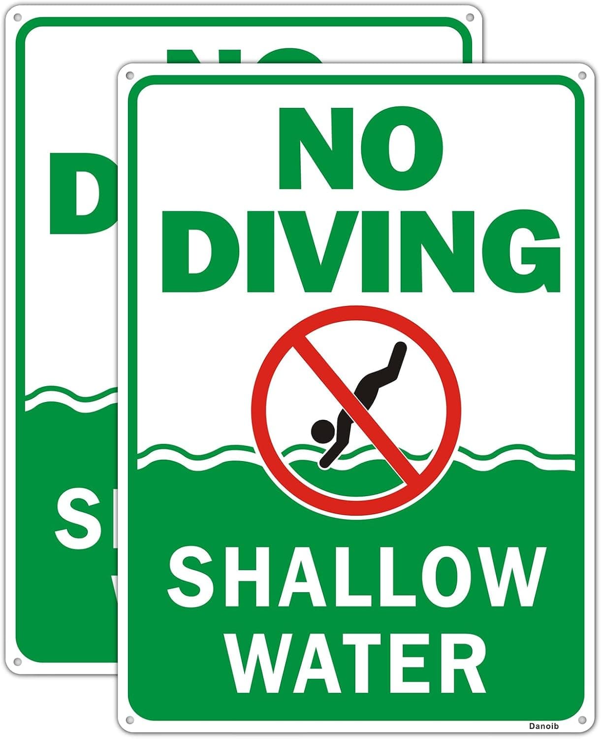 2 Pack No Diving Sign Shallow Water, 14"x10" Rust-Free Aluminum, UV Protected, Reflective, Waterproof, 4 Pre-Drilled Holes for Easy Mounting