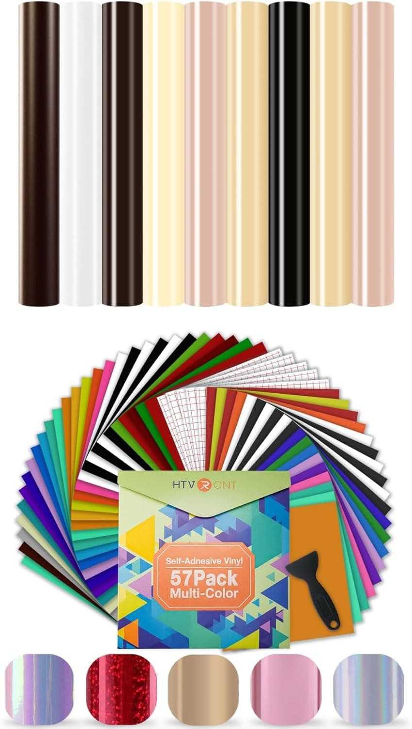 HTVRONT 9 Pack Skin Tone Permanent Vinyl 12X12 in Self-Adhesive Vinyl Sheets & 57 Pack Bundle Sticker
