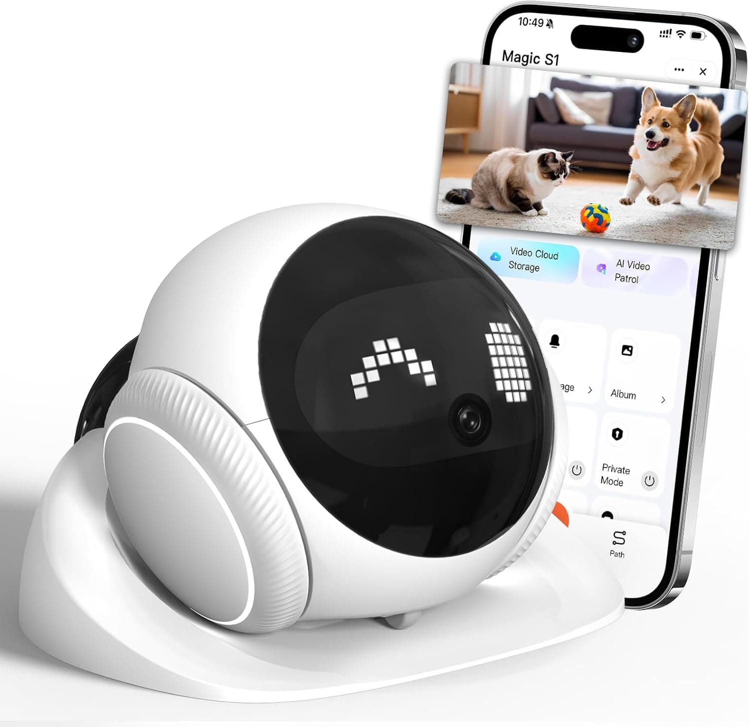 1080P Pet Camera Robot: Indoor Movable Home Security Camera with App Control, Night Vision, 2-Way Talk, Motion Detection, Cloud&SD Card Storage, Smart Pet Cam for Cat/Dog/Baby/Elderly Monitor