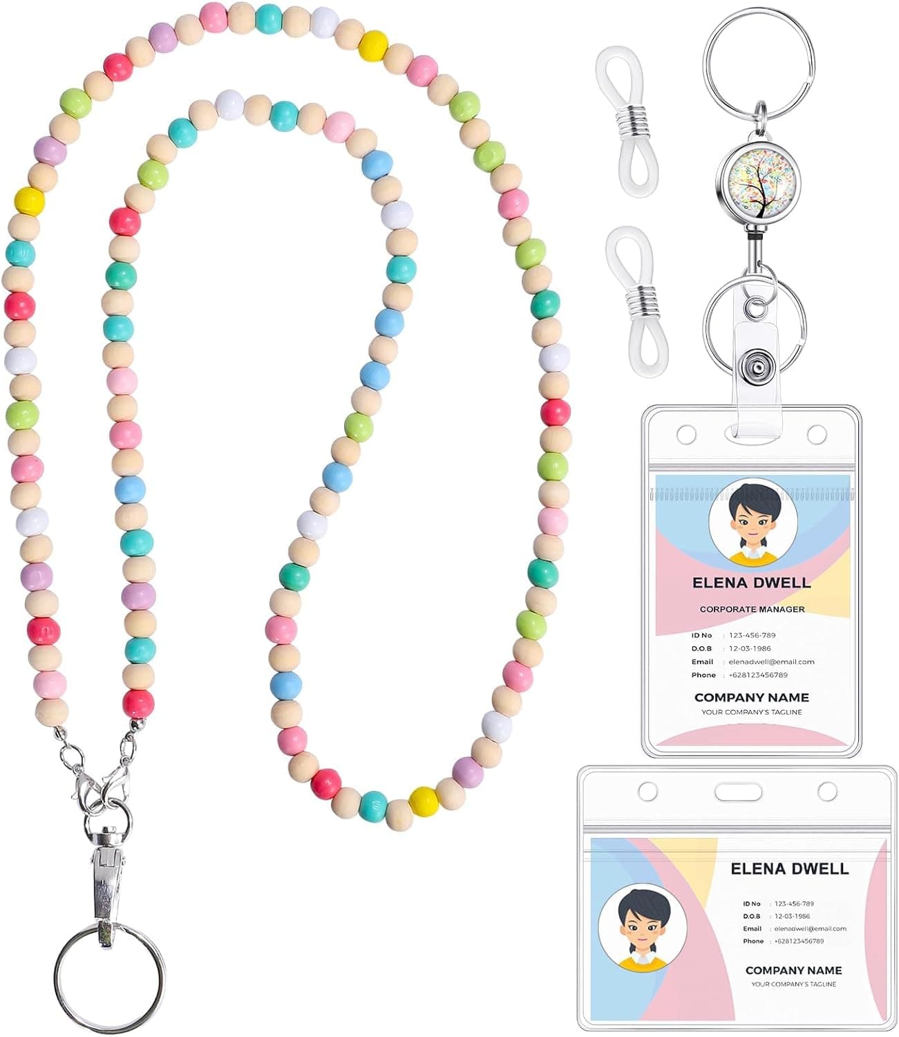 BESARME Teacher Appreciation Gifts Include Lanyards for ID Badges Teachers Bracelet Wooden Beaded Lanyard Thank You Cards
