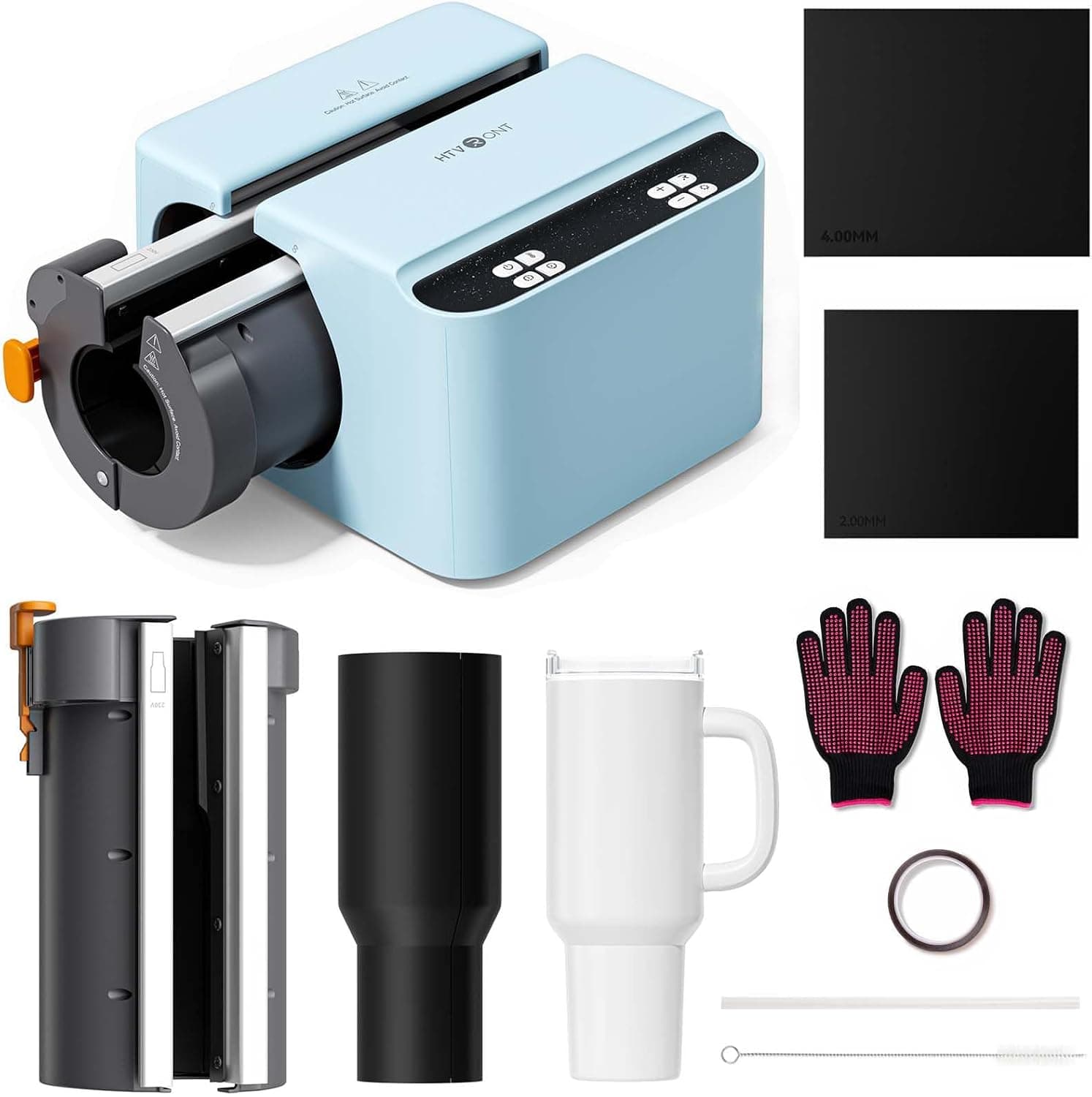 HTVRONT A200 Auto Tumbler Heat Press Pro Kit - 2 in 1 Tumbler Heat Press Machine for 15-30 OZ Skinny Tumblers & Glasses, with Heat Plate Attachment for 40 OZ Detachable Handle Tumblers, Blue