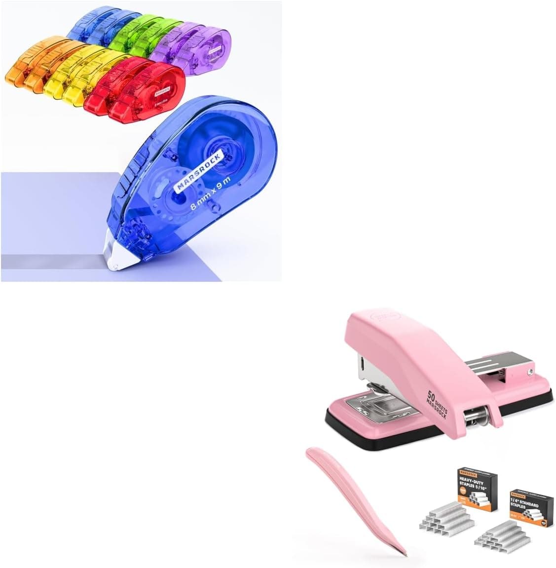50 Sheet Capacity Desktop Stapler + 6 Pack Double-Sided Tape Roller