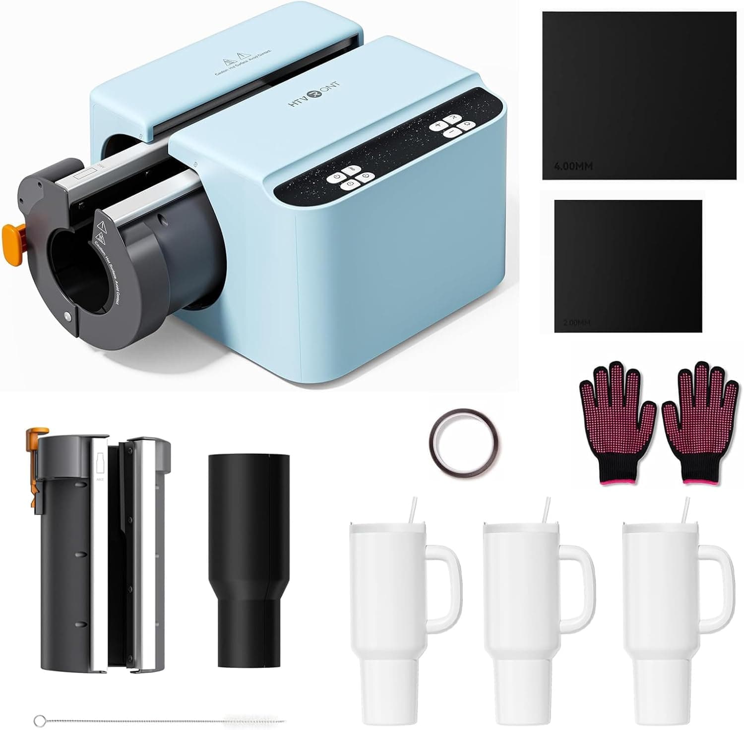 HTVRONT 2 in 1 A200 Pro Kit - Auto Tumbler Heat Press with Attachment, for 15-40oz Tumblers, Blue (with 3 Sublimation Tumbler Blanks