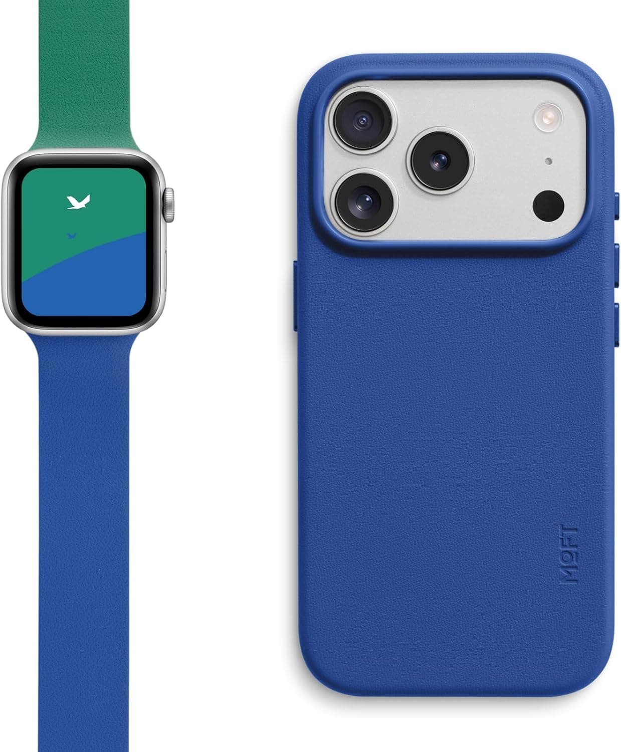 MOFT Snap Duo Watch Bands Compatible with Apple Watch 38mm/40mm/41mm/42mm(S11-10) Wake Roam GreenxBeyond Blue & MOVAS Snap Case for iPhone 17 Pro Sapphire