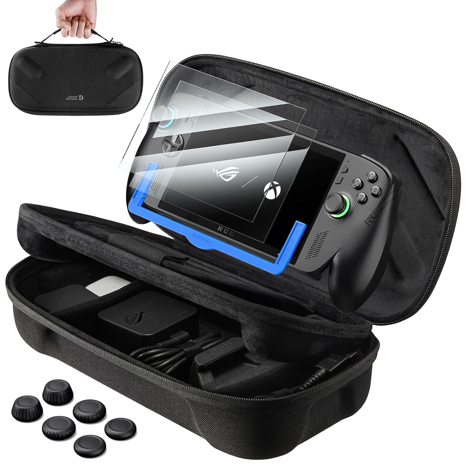 JSAUX Carrying Case for ROG Xbox Ally X, 3-in-1 Accessories Bundle with 2 Screen Protectors + Alignment Frame, 6 Thumb Grips, Dual-Layer Portable Travel Bag, All-in-One Protection for ROG Xbox Ally