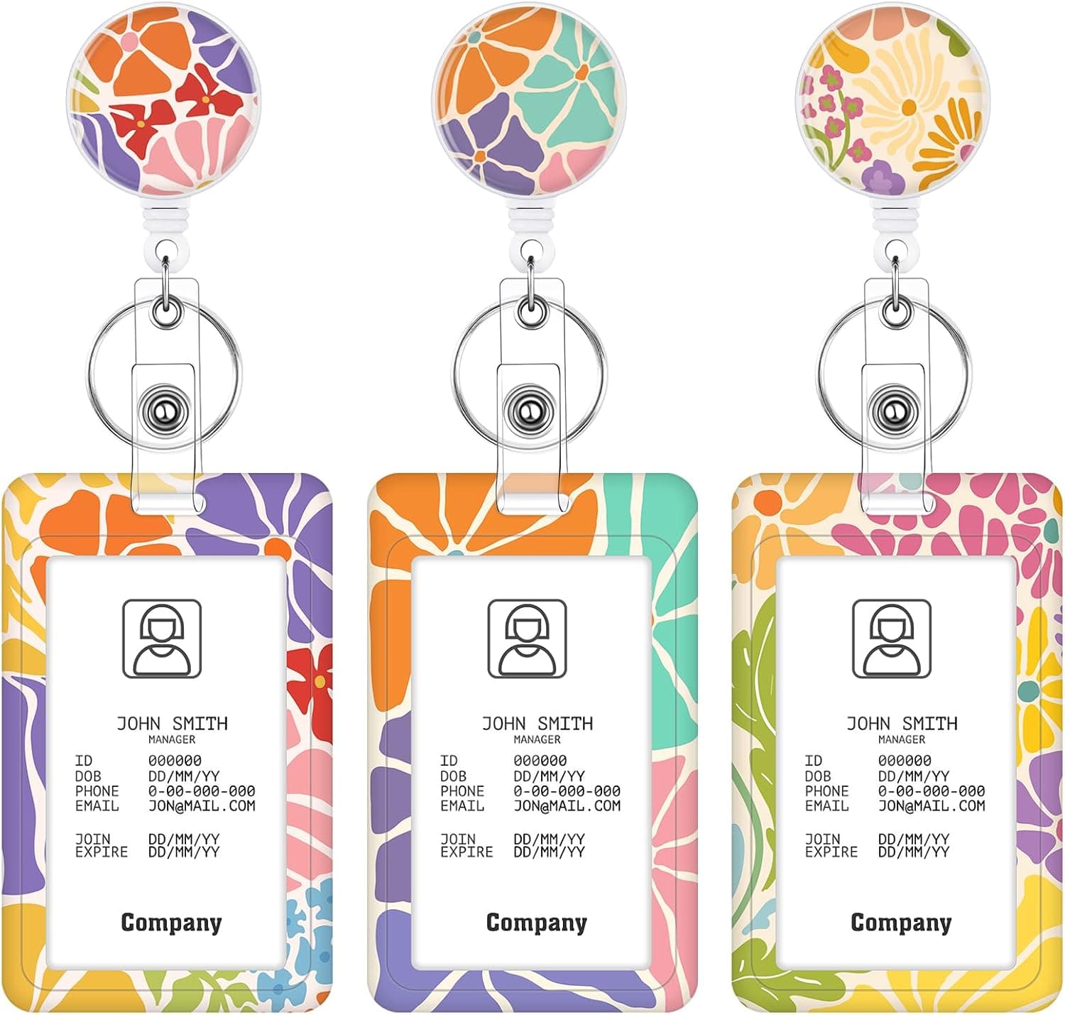 3 Set Badge Holder Retractable Reel Bloom ID Badge Holders with Clip Cute Name Badge Holders for Teacher Nurse Doctor Student Office Workers