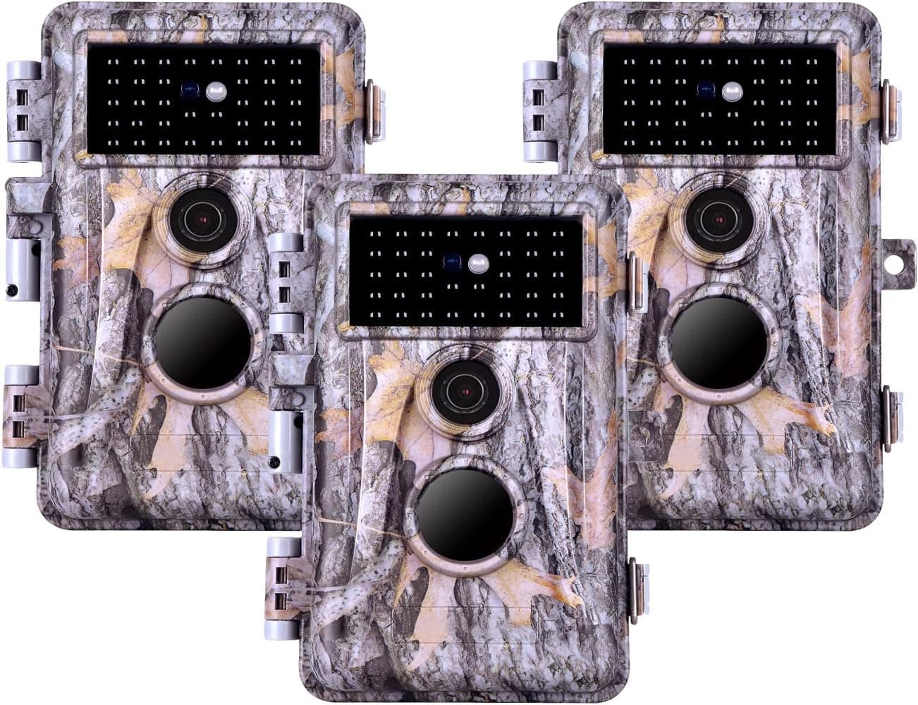 3-Pack Trail Cameras Game Cam 48MP Image 1296P Video with Invisible Infrared Night Vision IP66 Waterproof & Fast Trigger Time, Wide Angle Deer Cameras for Wildlife, Time Lapse Observation