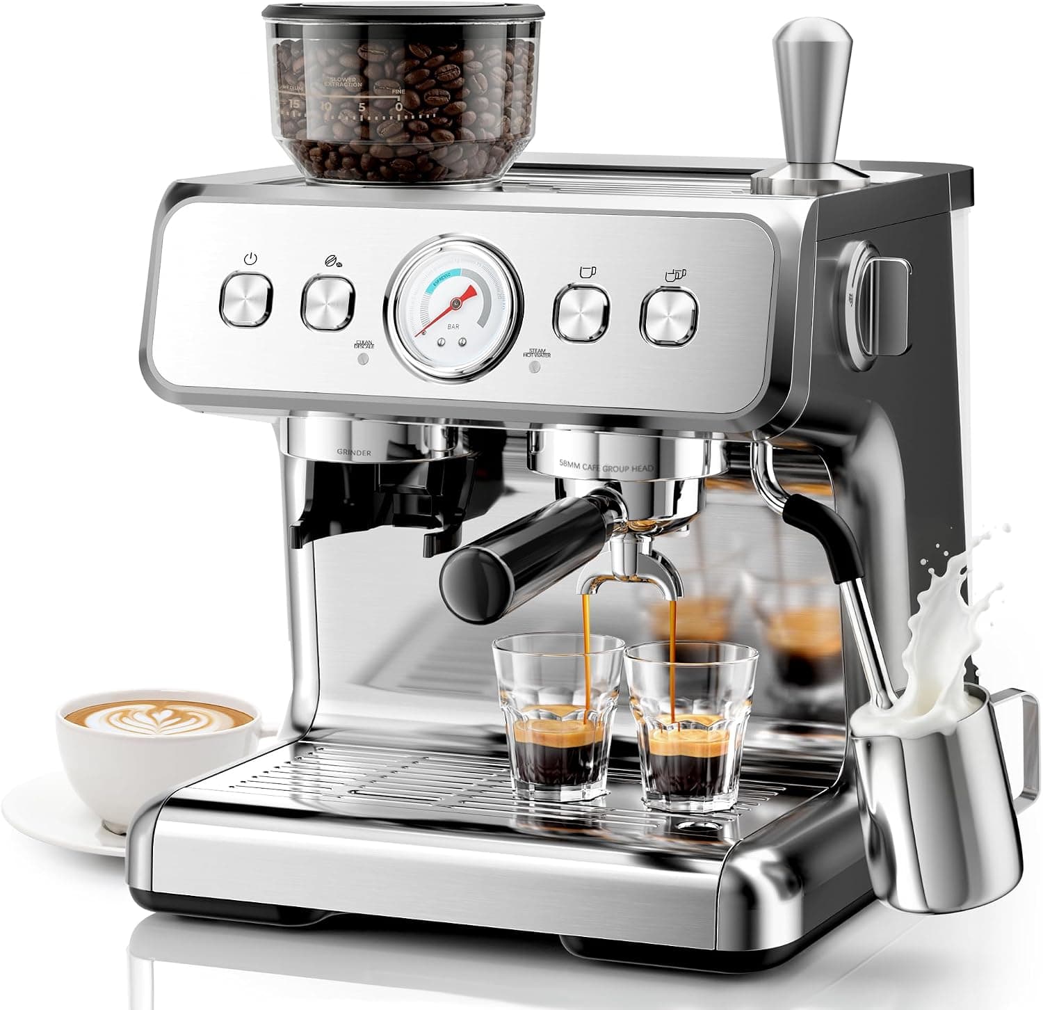 Kismile Dual Boiler Espresso Machine with Grinder, 20 Bar Expresso Coffee Machines with Milk Frother, Expresso Machines for Home, Removable Water Tank, Perfect for Cappuccino, Latte