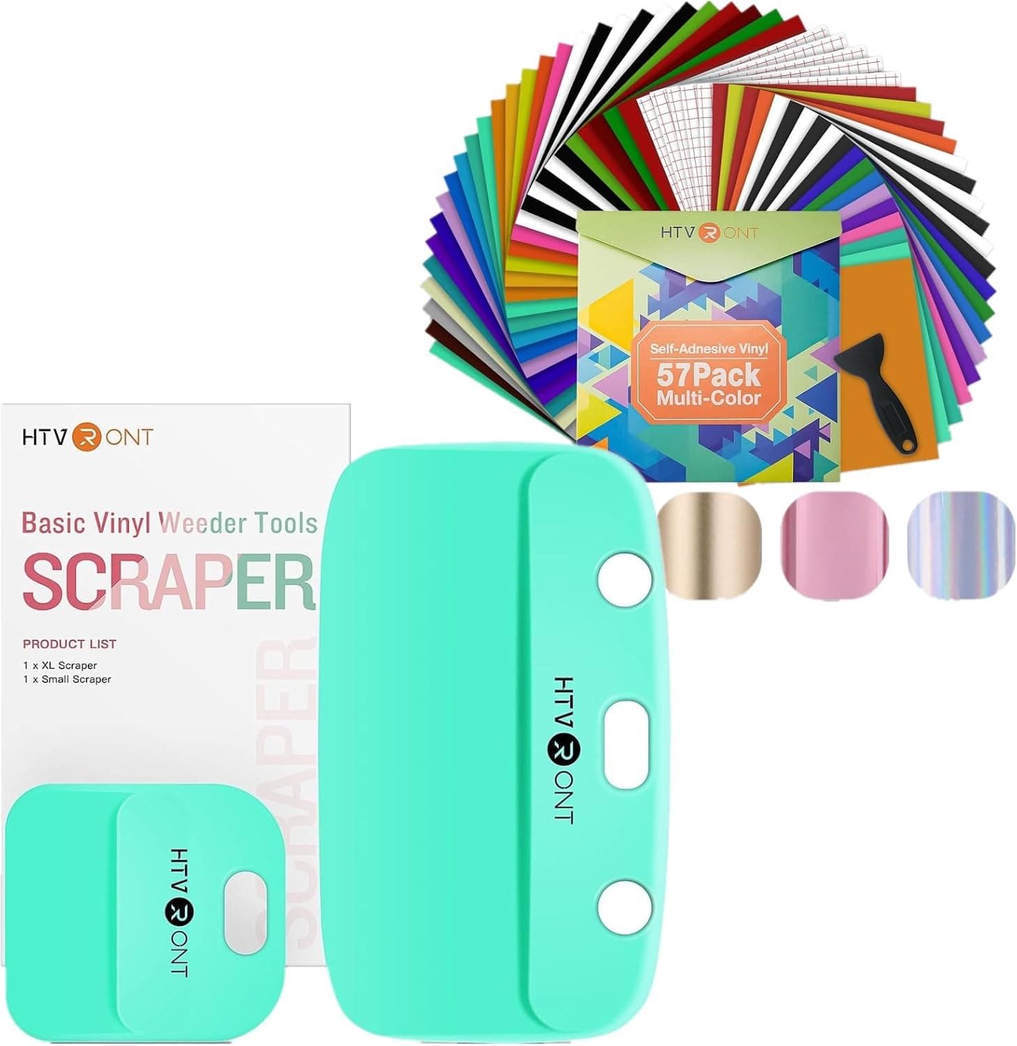HTVRONT 2 Pack Vinyl Scraper Tools & 57 Pack 12"x12" Permanent Vinyl Sheets