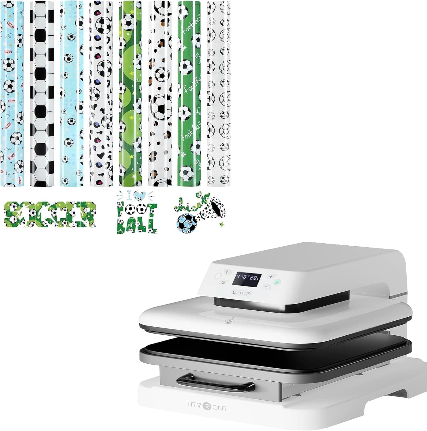 HTVRONT Auto Heat Press Machine for T Shirts & HTVRONT Soccer HTV Heat Transfer Vinyl - 9 Packs Iron on Vinyl for World Cup