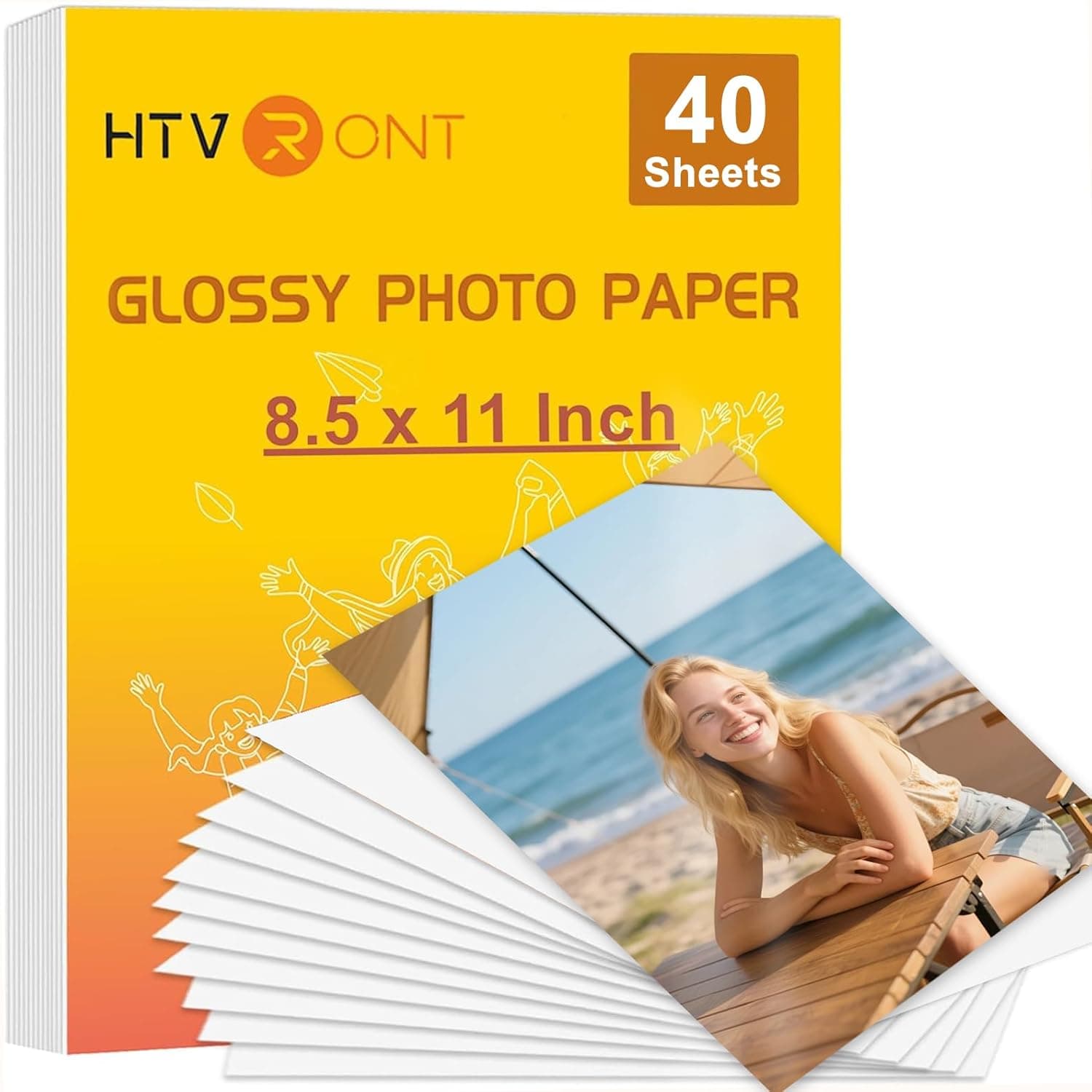 HTVRONT Glossy Photo Paper 8.5 x 11 - 40 Sheets Inkjet Photo Printer Paper, Instant Dry Picture Paper for Chip Bag, Flyers, Cards, Calendars and Brochures(180gsm/48lb)