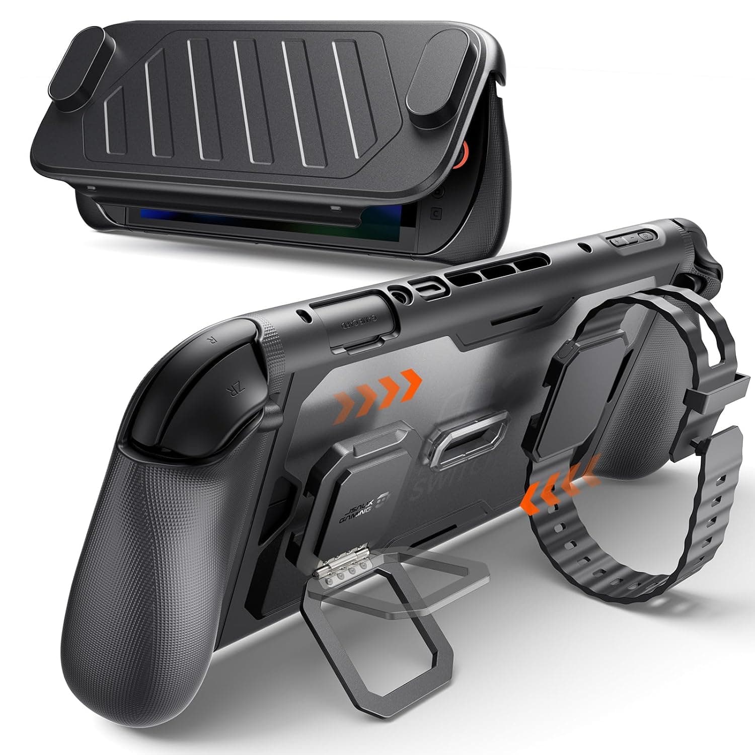 JSAUX PC0121 Protective Case for Nintendo Switch 2, 360° Full-Body Shockproof ModCase with Back Shell, Front Cover, Metal Kickstand & Silicone Strap, Ergonomic Anti-Slip Grip - Basic Set
