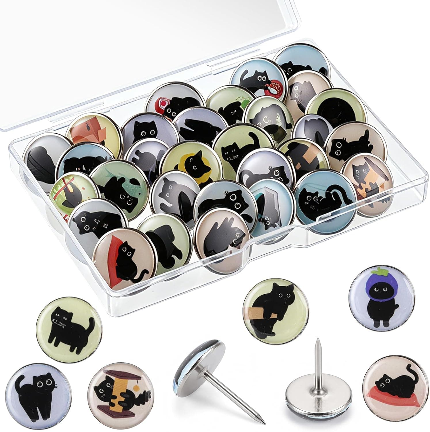 BESARME 30 Pcs Cute Push Pins for Bulletin Board, Black Cat Thumb Tacks | Decorative Push Pins for Classroom, Black Cat Lover Gifts, Wall Desk Accessories, Office Cork Board