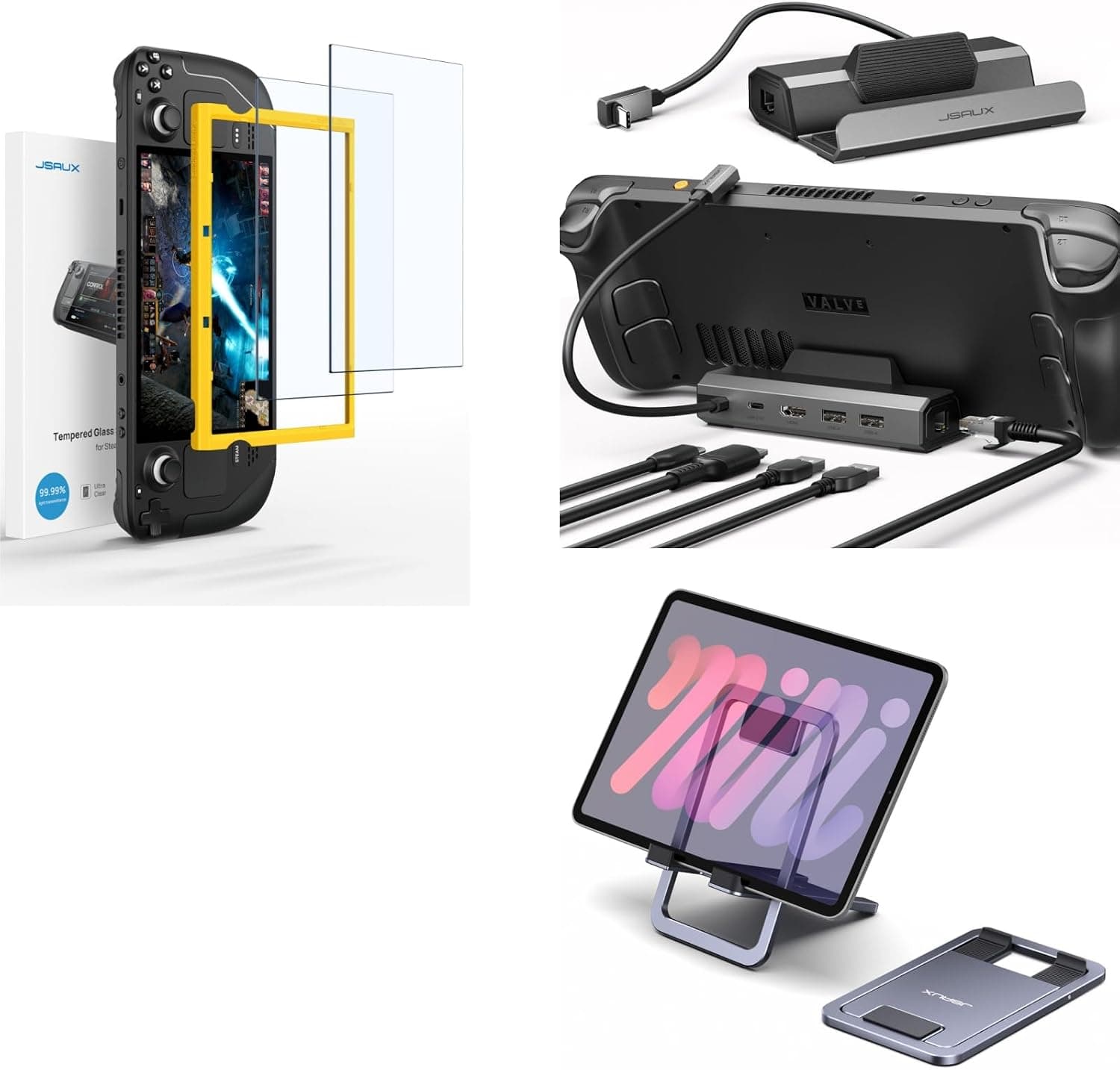 JSAUX Screen Protector + Stand + 5-in-1 Dock for Steam Deck/ROG Ally Bundle
