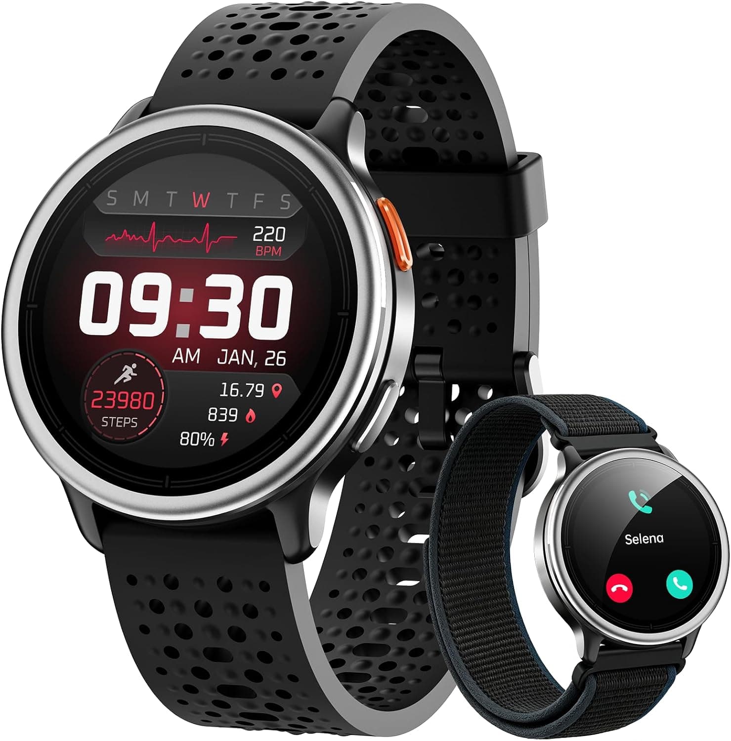 Smart Watch for Men/Women, Answer/Make Call, 1.27" AMOLED Ultra-HD Screen Smartwatch for iPhone & Android, 3ATM Waterproof Fitness Tracker with Heart Rate/Sleep/SpO2 Monitor, 120+ Sport Modes, 2 Bands