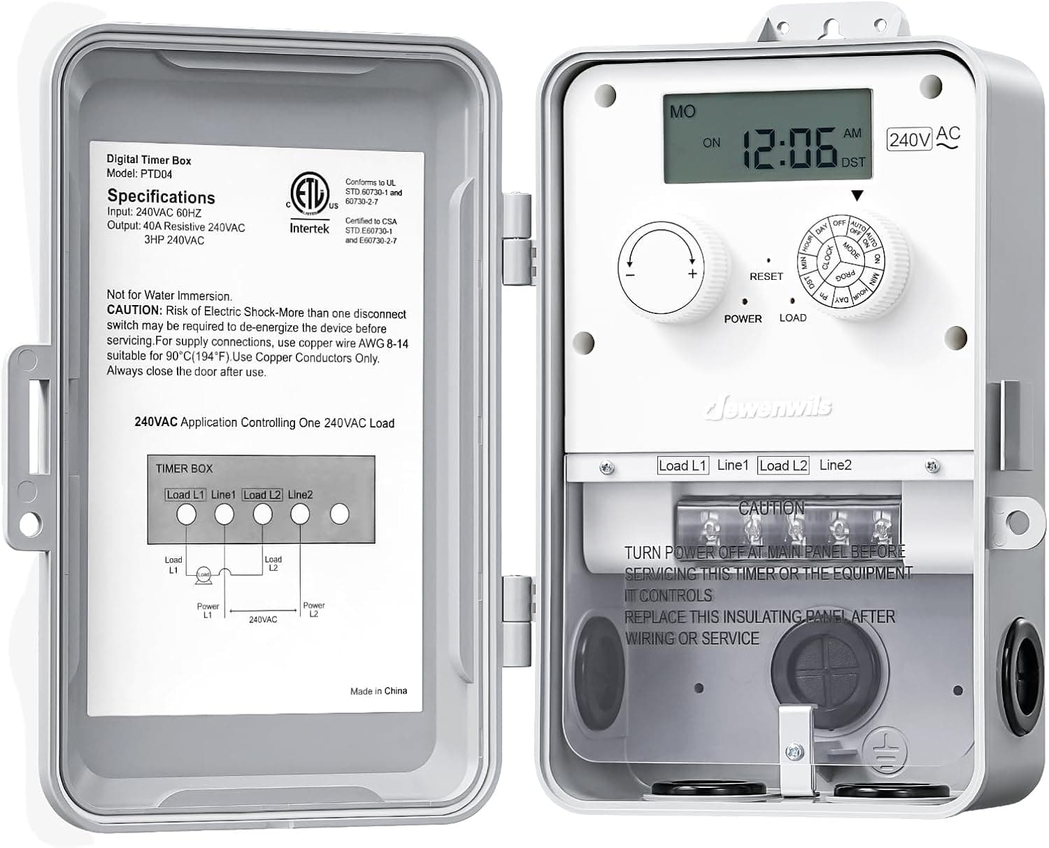 DEWENWILS Pool Pump Timer, Outdoor Digital Timer Box, 3HP 40A 240VAC, 7-Day 12 ON/Off Programmable Timer Switch for Pool Pump, Water Heater, Pool Filter, Landscape Lights, ETL Listed