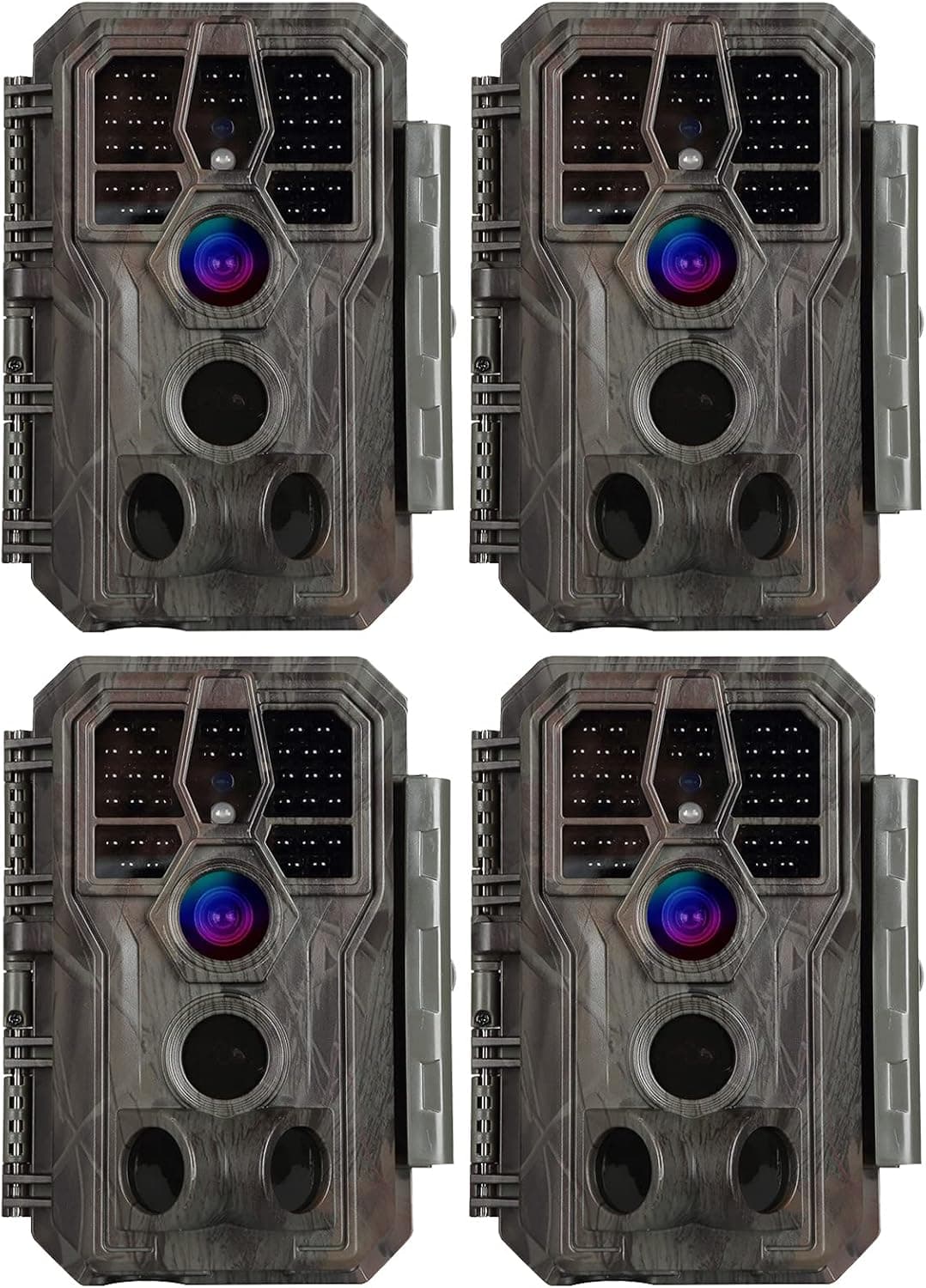 4-Pack Game & Trail Cameras 32MP Photo 1296P 100ft Night Vision 0.1S Trigger Speed Motion Activated Waterproof Time Lapse Photo and Video Model Time Stamp