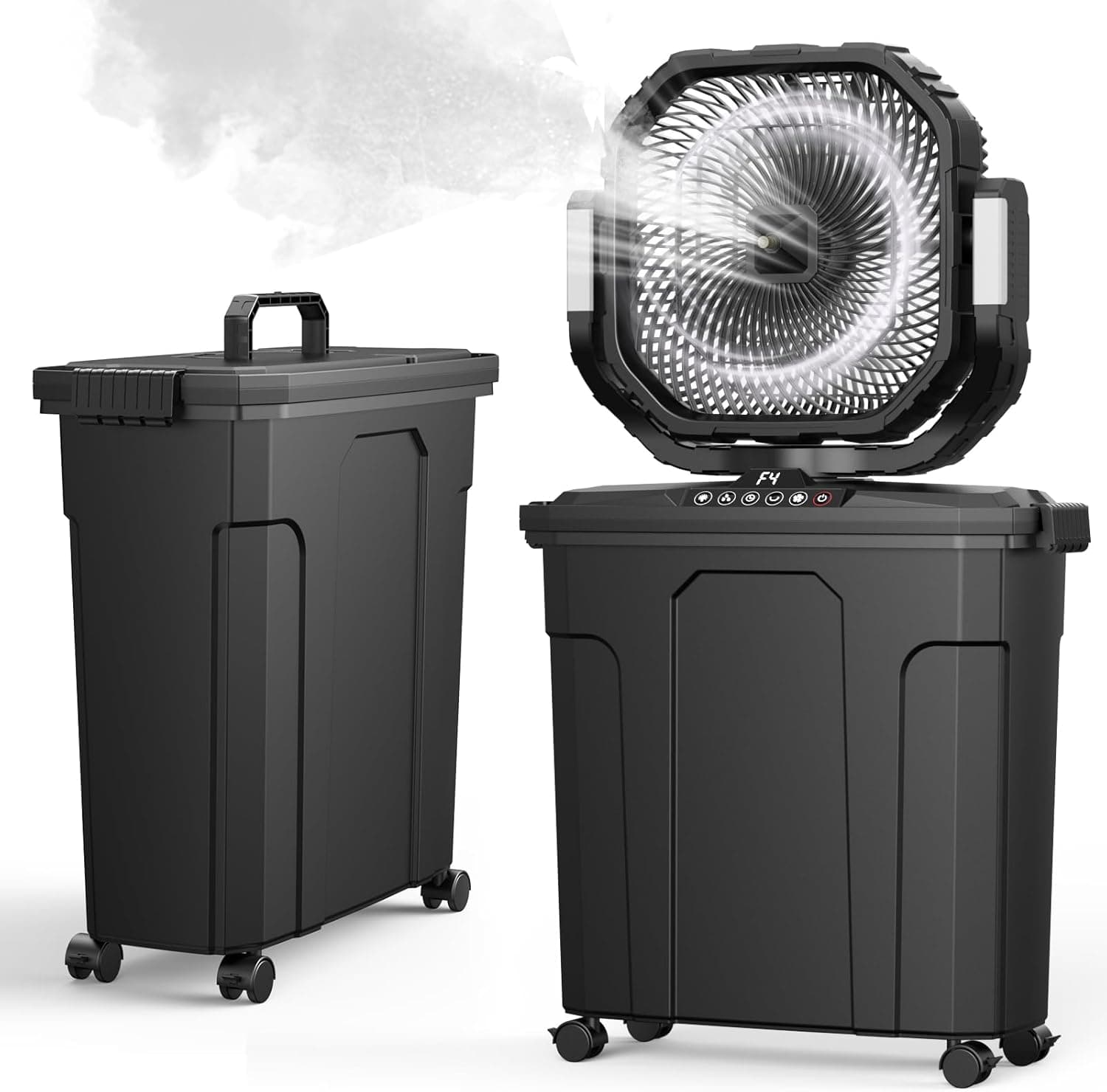 Ausic Outdoor Misting Fan for Outside, 5 Gal 12" Pro Portable Mister Fan with Water Box, 30000mAh Rechargeable Cooling Fan with Adapter, LED Light, Timer, Caster, for Patio/Sports/Camping Essentials