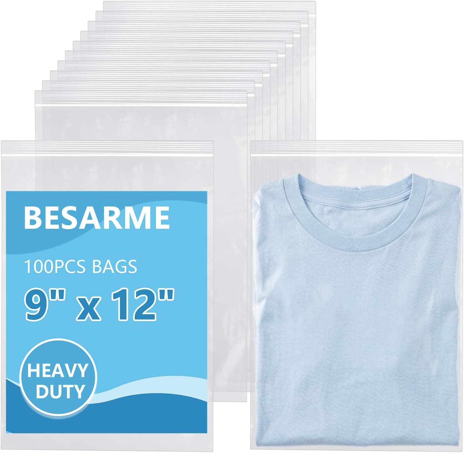 100 PCS 9"×12" Large Zip Seal Lock Bags Clear Clothing Plastic Poly Bag 2 Mil Plastic Reclosable Bags - Waterproof Dustproof Storage and Shipping for Clothing, Crafts, Travel and Moving