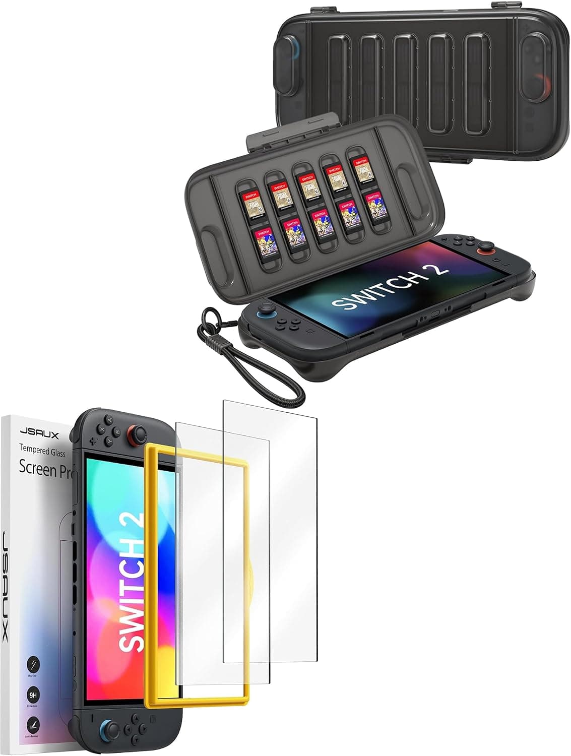 JSAUX Protective Carrying Case & 2-Pack Anti-Glare Screen Protector Compatible with Nintendo Switch 2 (2025)