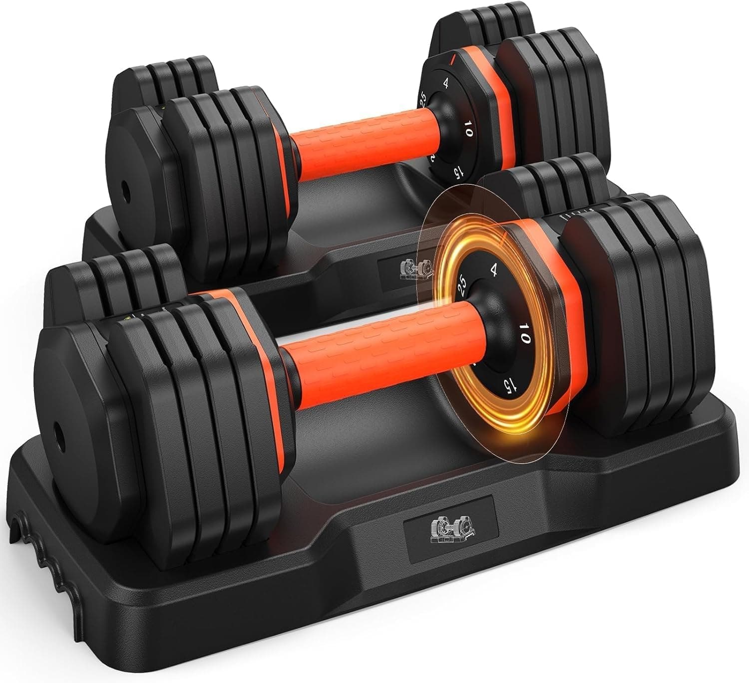 Adjustable Dumbbell Set of 2, 50lbs Weights Dumbbell Set with Storage Box, 25lbs Adjustable Weights with Anti-slip Silicone Grip, Weight Set For Home Gym Suit both Men and Women