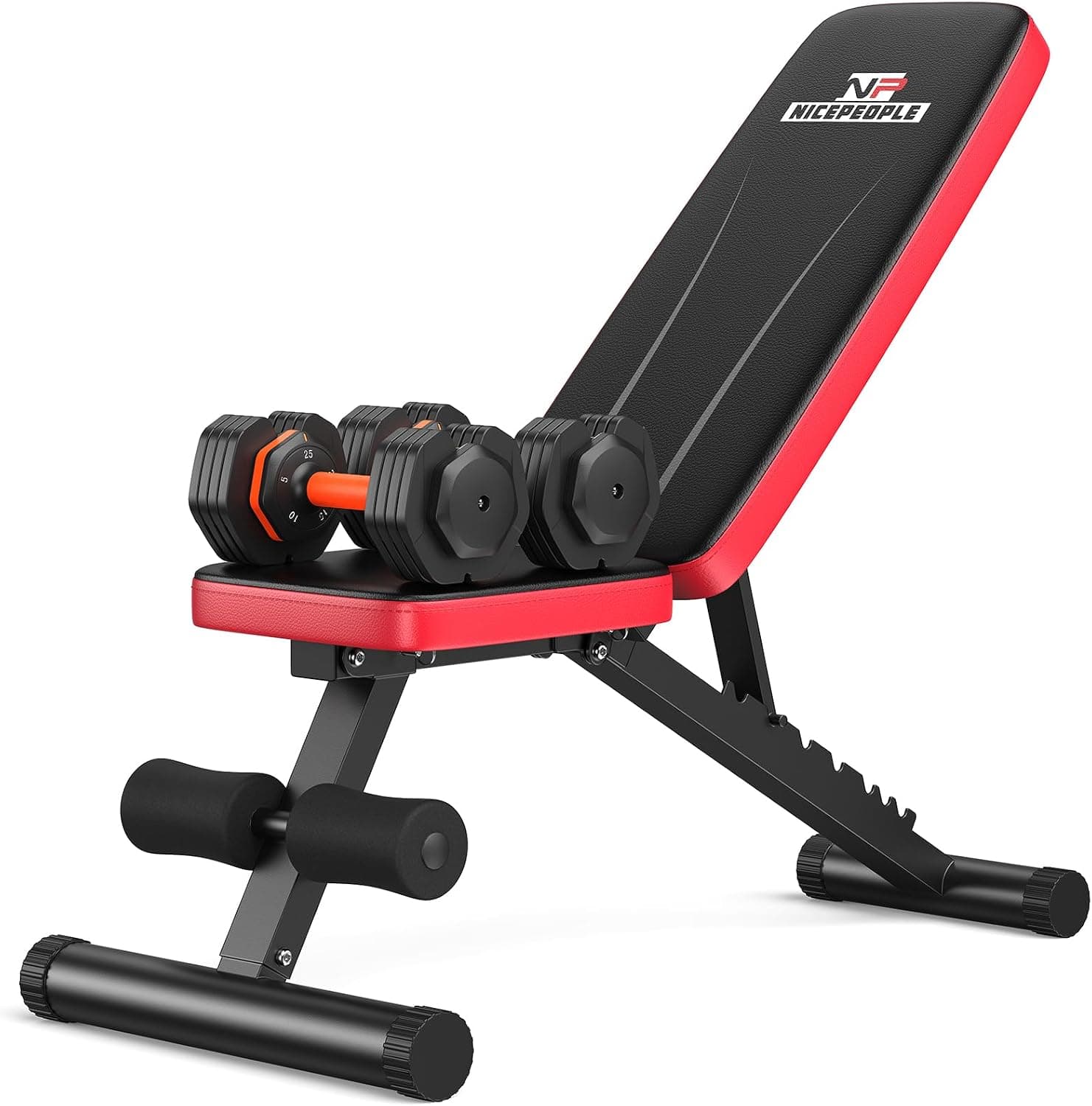 NICEPEOPLE 2 in 1 Weight Bench & Dumbbell Sets for Home Gym, 660LBS Capacity Workout Bench with Adjustable Dumbbell Set of 2, 25LBS Pair (Total 50LBS) with Storage Box for Full Body Workouts