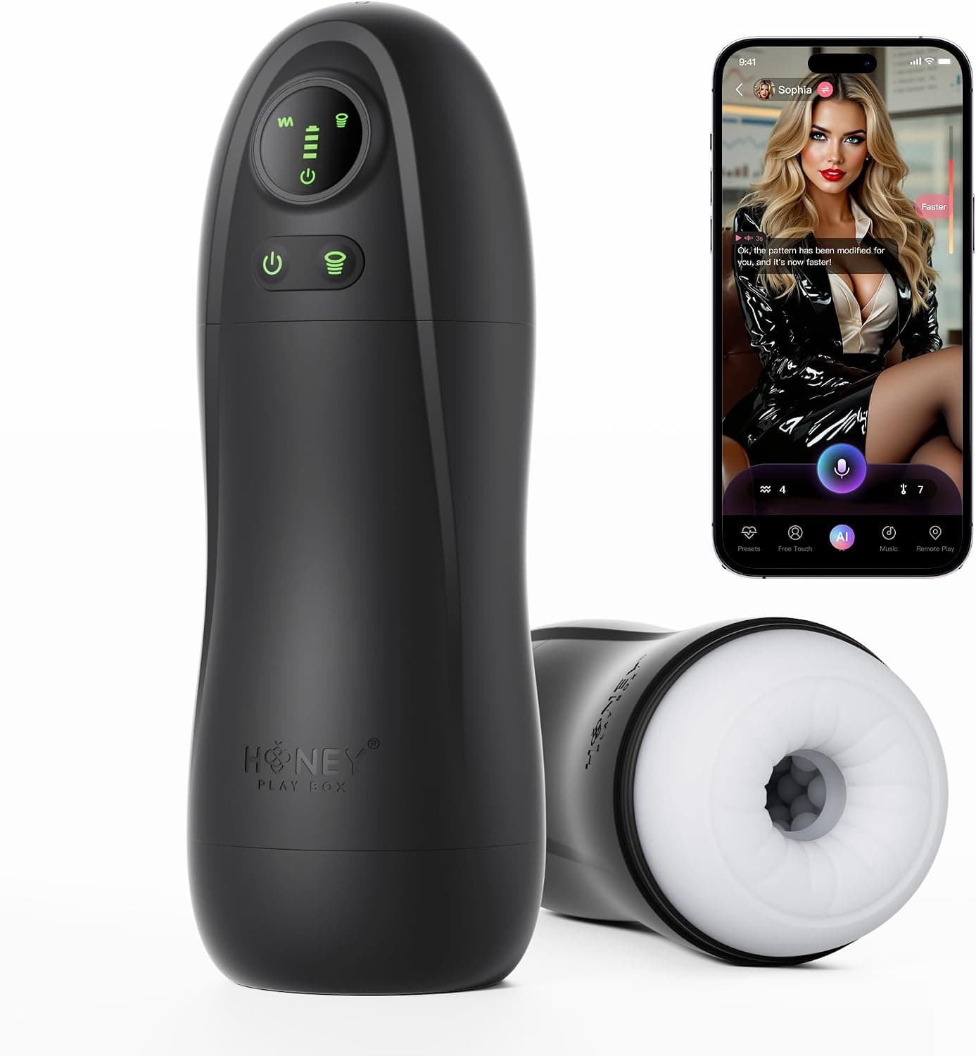 HoneyPlayBox Kai Pro Male Masturbator Sex Toys for Men with 9 Vibration & 4 Suction Modes, App Remote Control Vbrating Stroker, Hands-Free Heated Pocket Pussy Blowjob Adult Toy for Man Gay Play