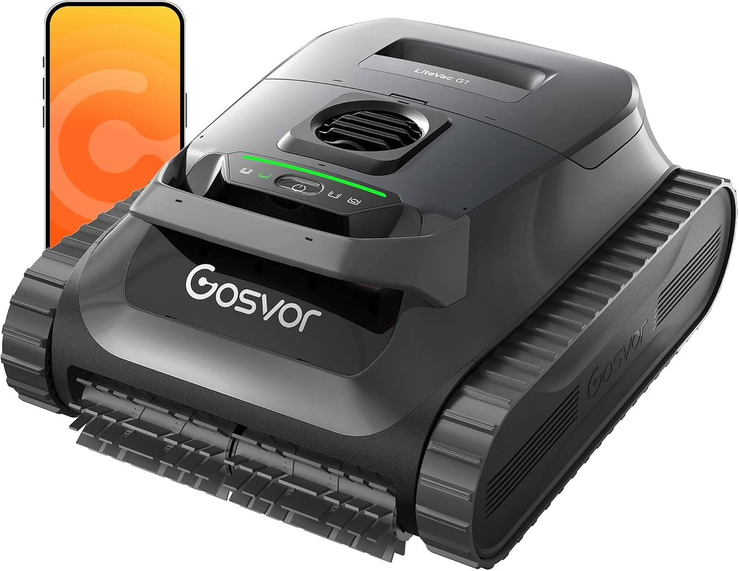 Gosvor LiteVac G1 Pool Vacuum Robot, Wall & Waterline & Platform Cleaning | Up to 200-Min Runtime, 15.2 lbs Lightweight, with Fine Filter, For Inground & Above Ground Pools, APP Support, Black