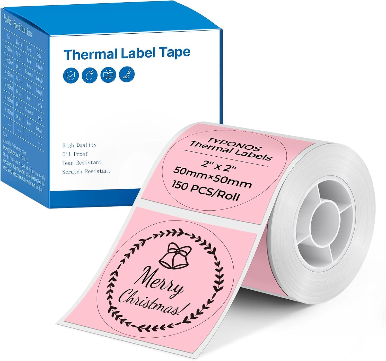 Genuine Circle Thermal Labels for PM240 Printer, 2'' x 2'' (50x50mm), 150 Labels/Roll, Waterproof, Oil-Proof, Auto Detect Label, High‑Definition Labels for Business Office School, Pink