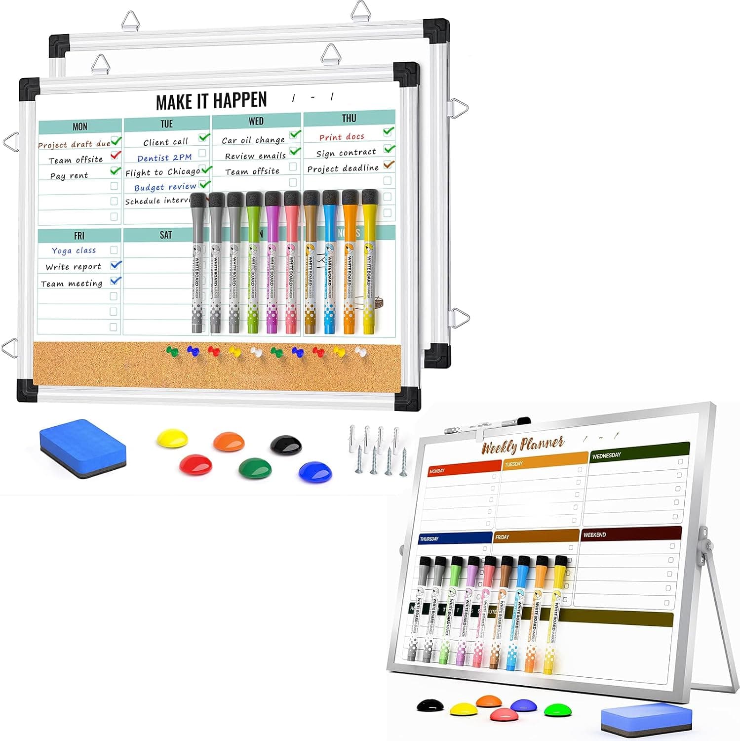 Marsrock 2Pcs Weekly Calendar Whiteboard Color and Green
