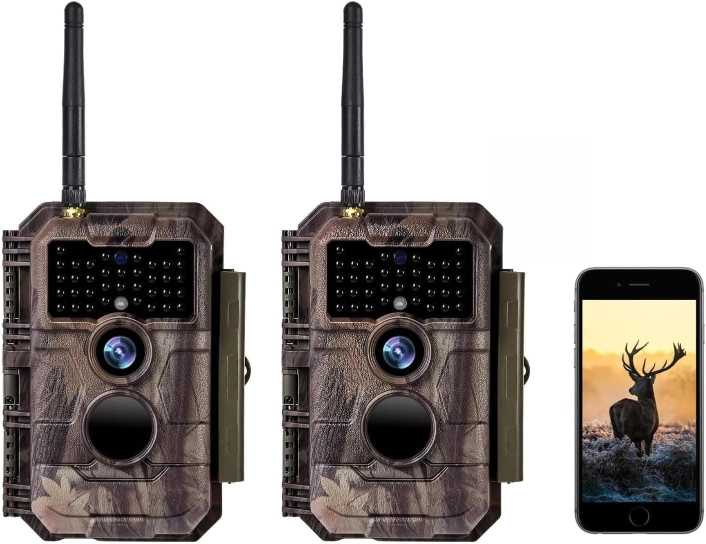 2-Pack Wifi Trail Camera 48MP Photo & 1296P H.264 Video with Night Vision Motion Activated IP66 Waterproof Time Lapse Wireless Game Hunting Cam via Phone App Operated & Share to Social Web Family