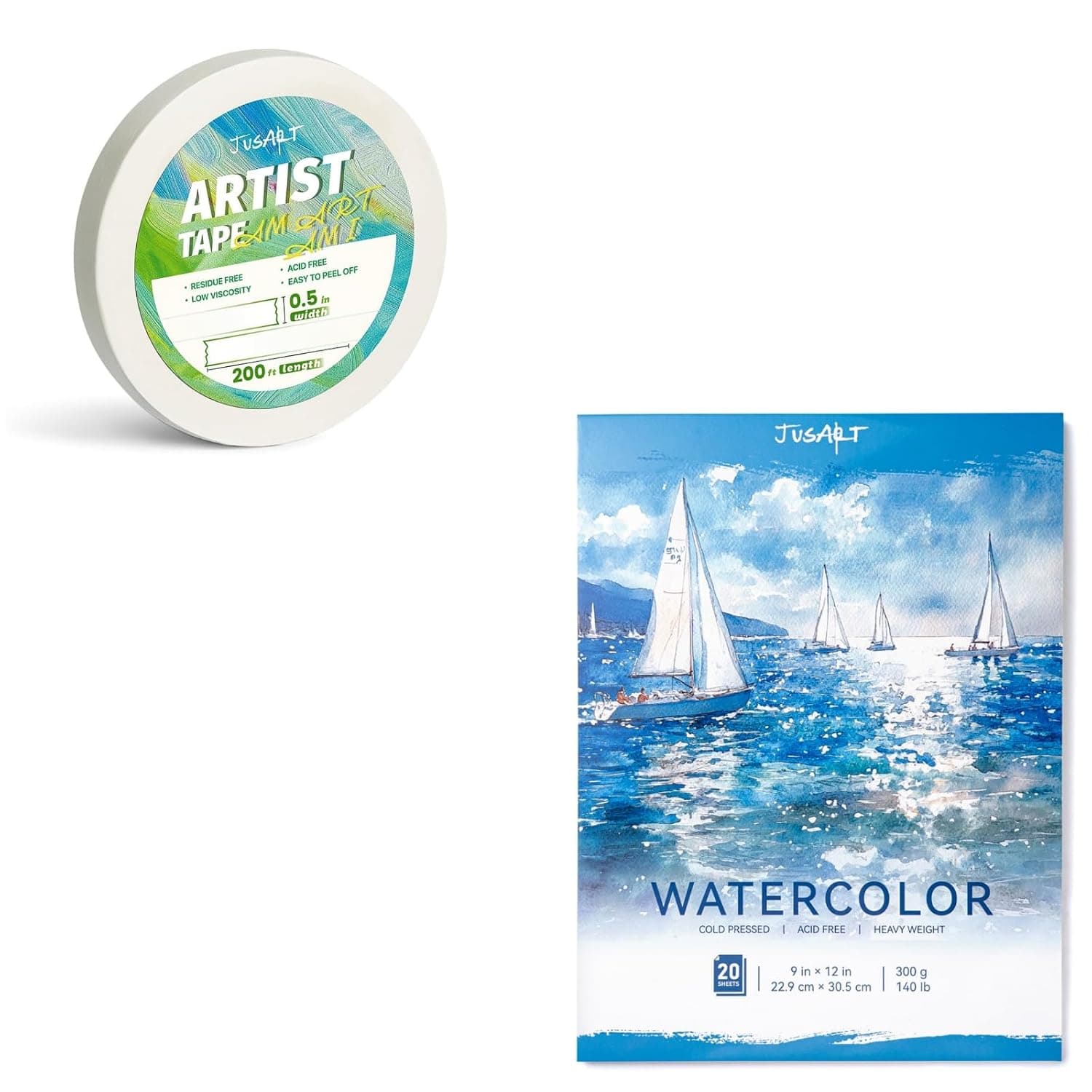 JusArt Watercolor Paper Pad + Artist Tape