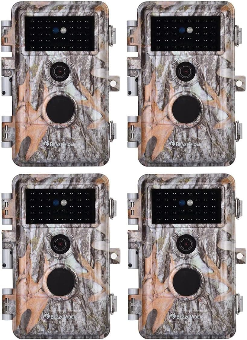 4-Pack Game & Trail Camera, 64MP 1296P H.264 MP4 Video Cam with 940nm No Glow Night Vision Motion Activated IP66 Waterproof for Outdoor Wildlife Monitoring, Yard Security, Animal Observation