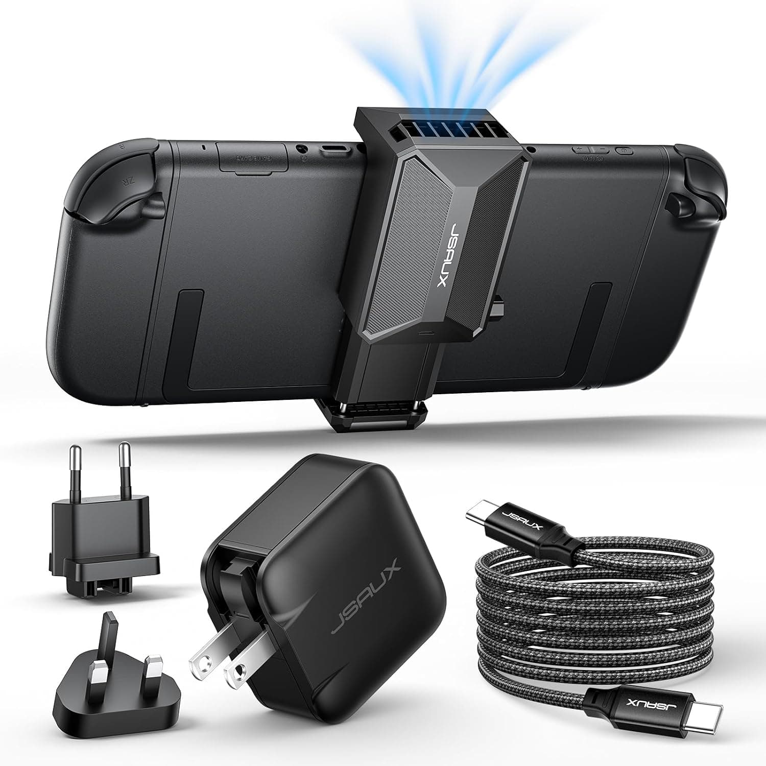 JSAUX Cooling Fan & 65W USB C Charger for Nintendo Switch 2 (2025), Cool Down Accessories for Switch 2 (Stepless Adjustable Fan Speed)