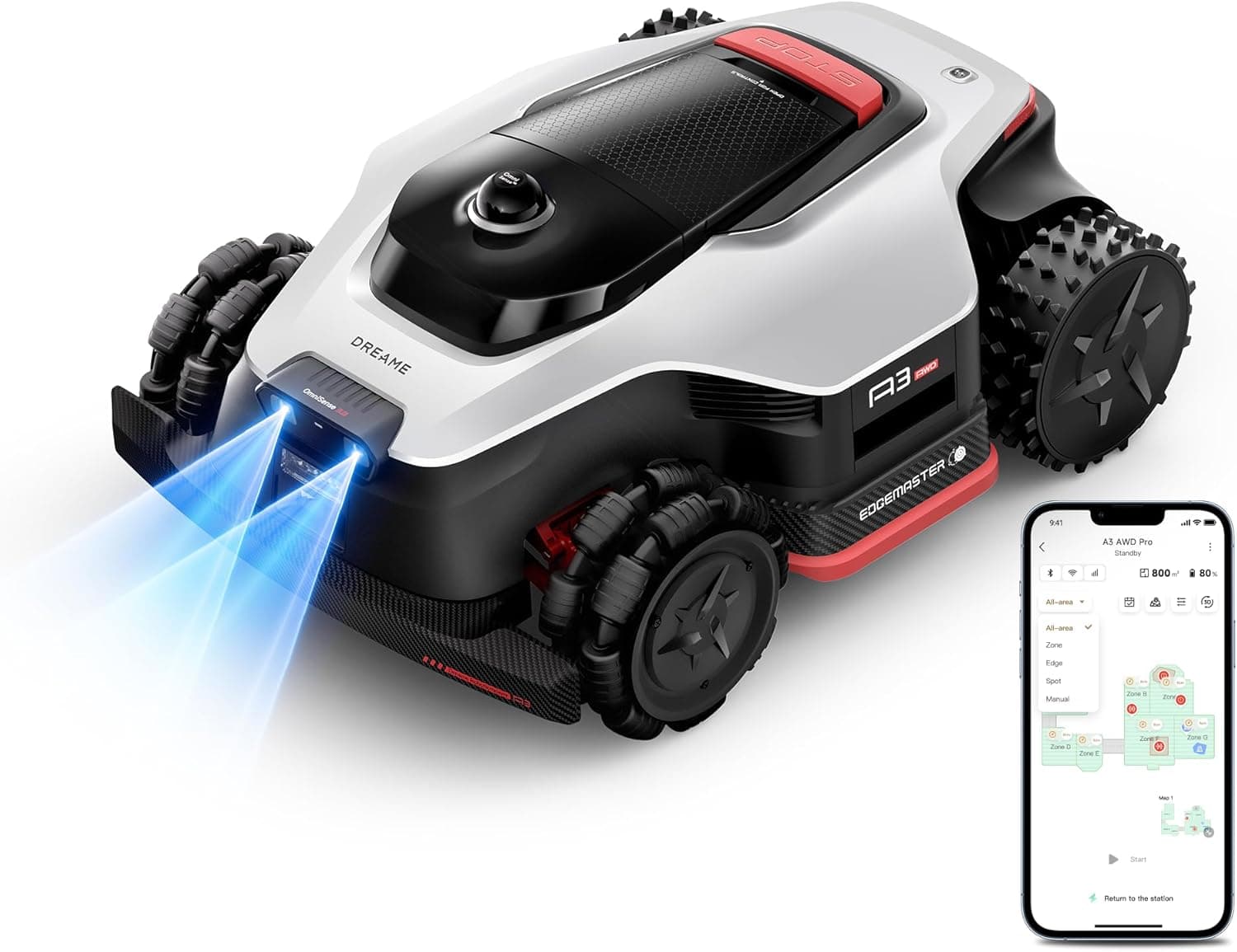 DREAME LiDAR 2500 Robot Lawn Mower A3 AWD Pro Wire Free No RTK, 4WD for 38.7° Slopes, Dual AI Vision Robotic Lawn Mowers,Dual-Disc Cutting 15.8" Width, Smart Zero-Edge, App Control for 0.62 Acre