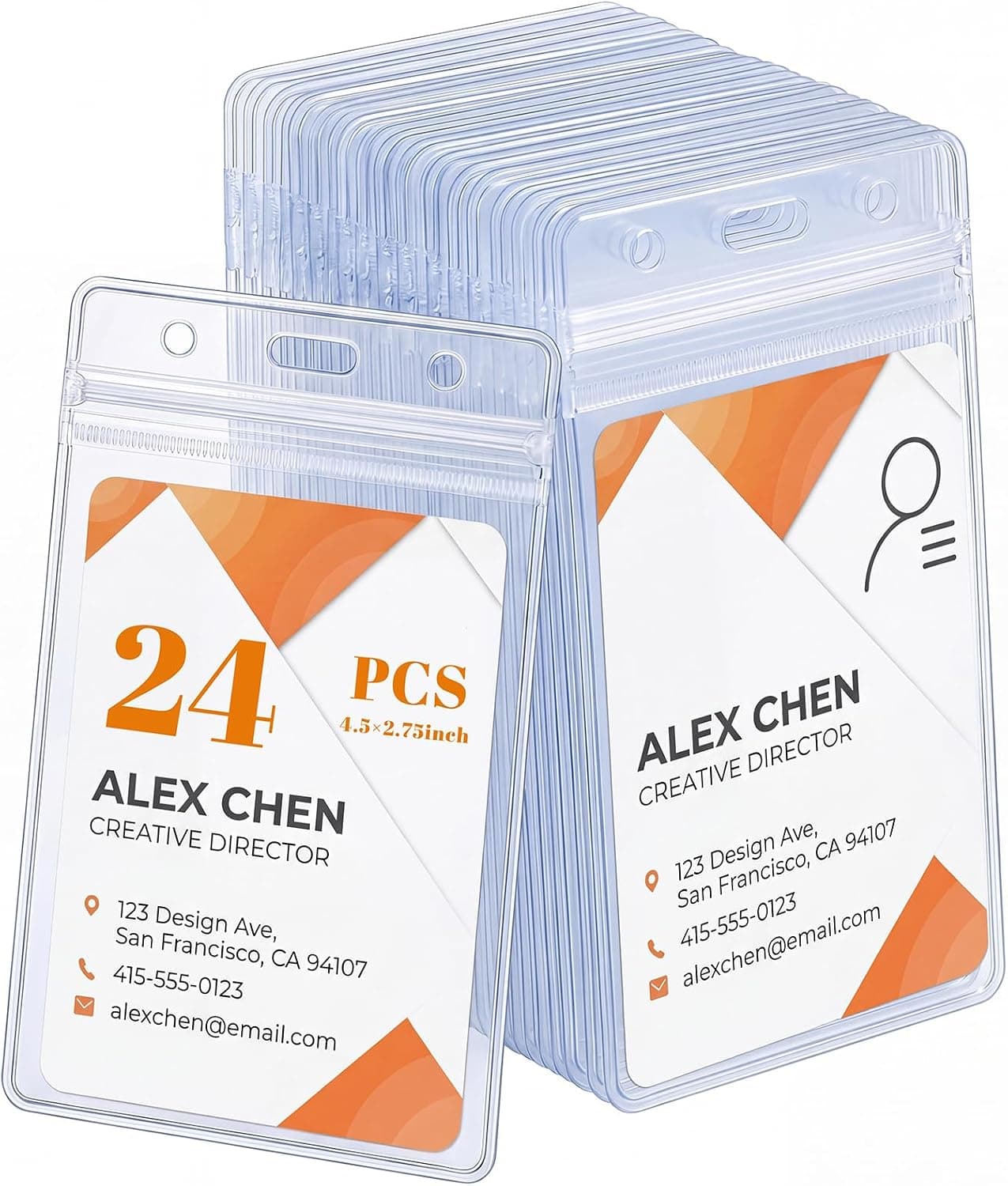 24 Pack Vertical ID Badge Holders Clear Plastic Waterproof Card Holder Resealable for Office Teacher Nurse